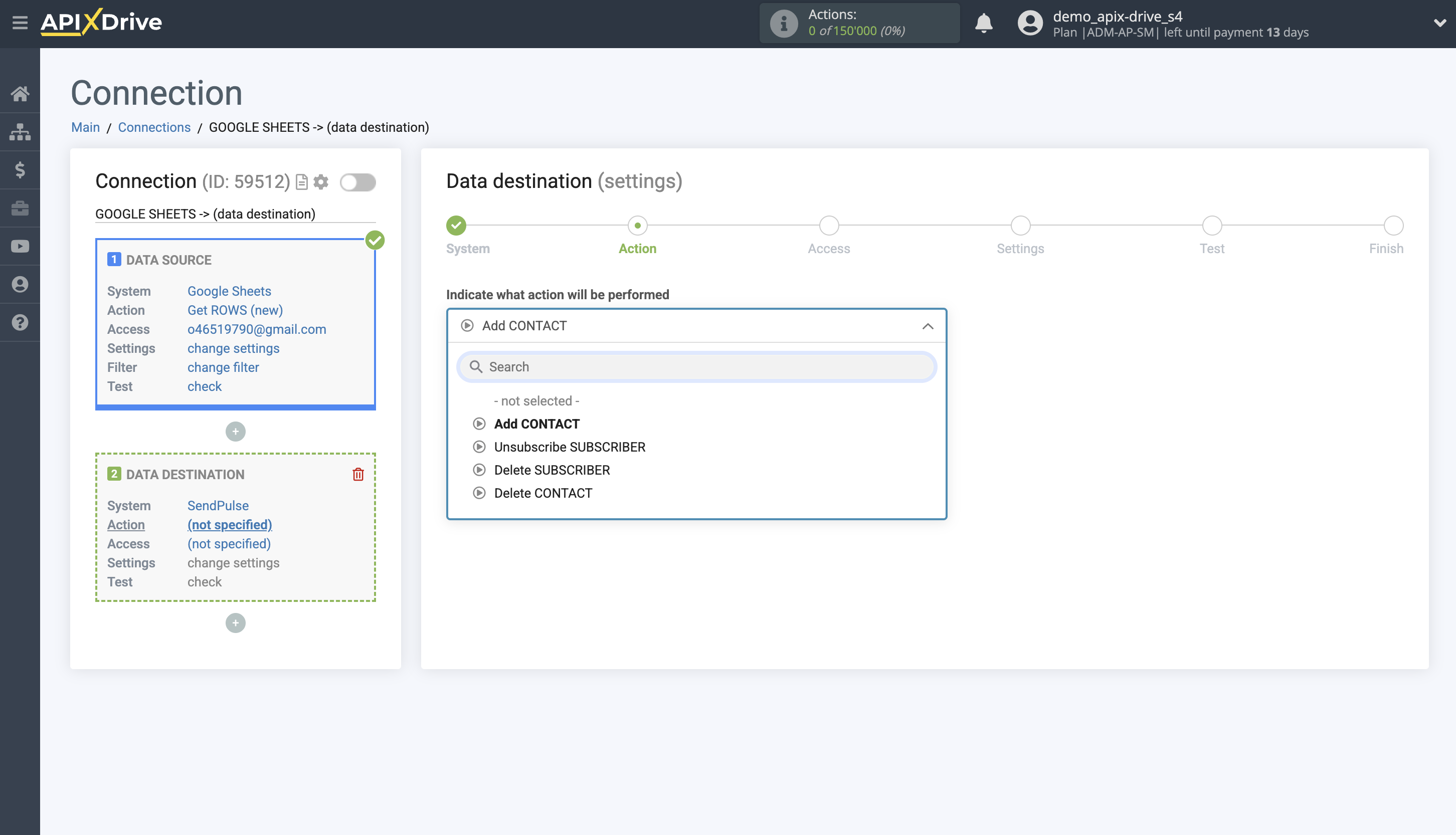 How to Connect SendPulse as Data Destination | Action selection How to Connect SendPulse as Data Destination | Action selection
