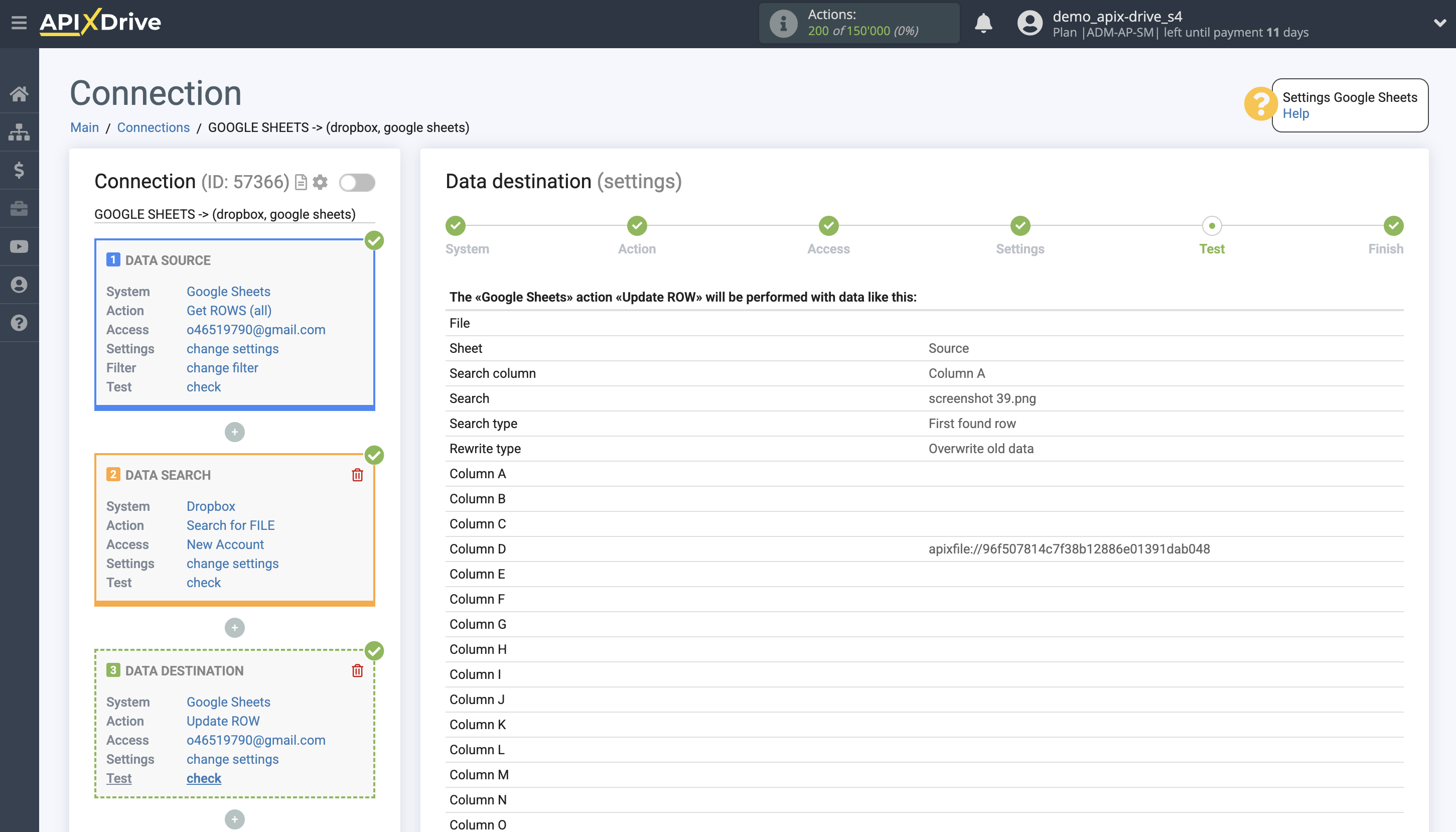Setting up Dropbox Contact Search in Google Sheets | Test data
