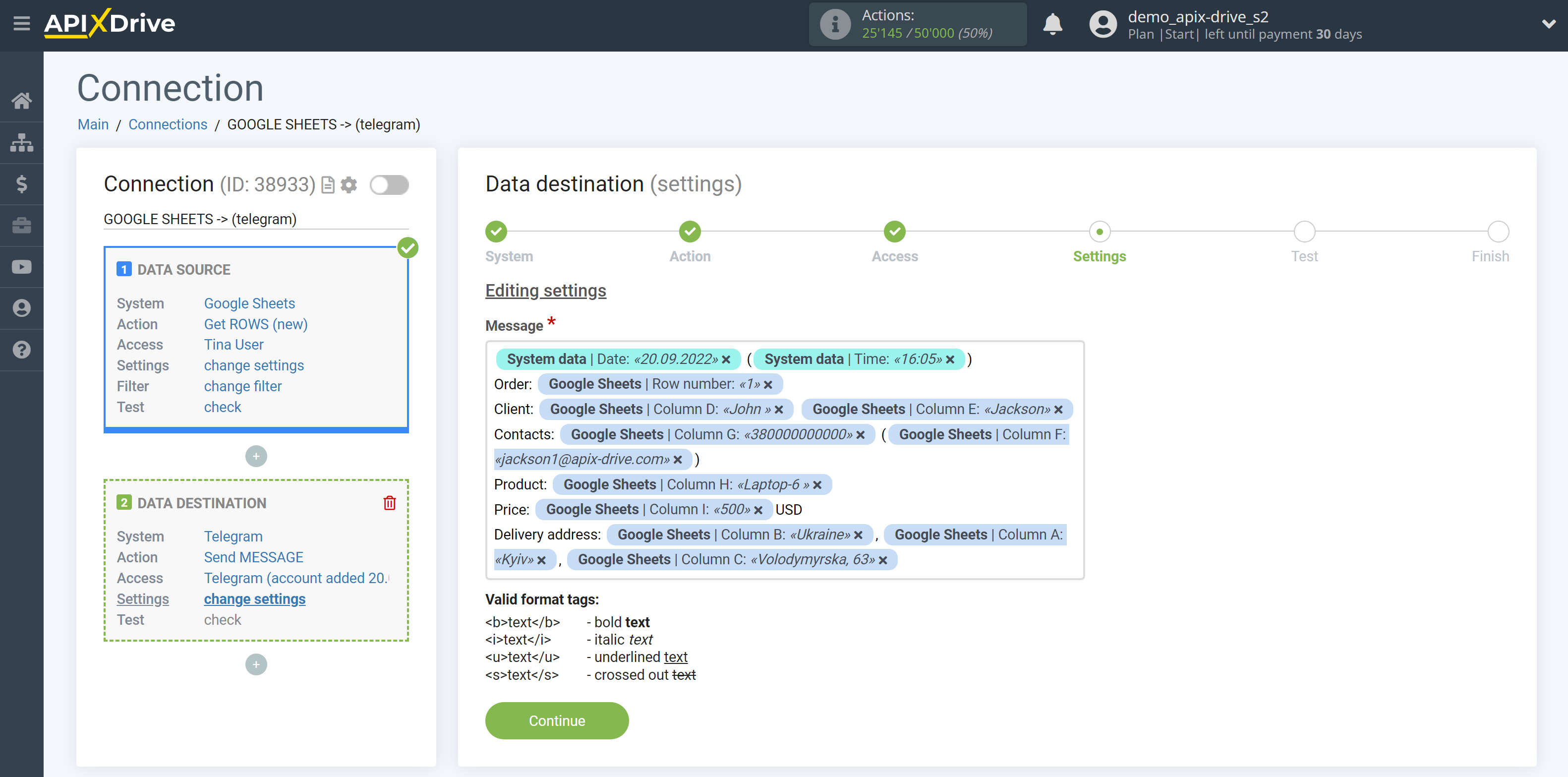 How to Connect Telegram as Data Destination | Forming a message