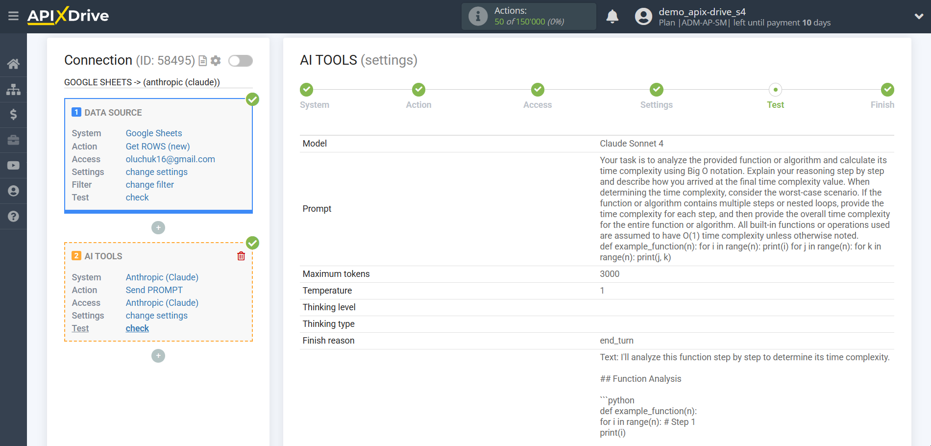 Setting up Anthropic in Google Sheets | Test data