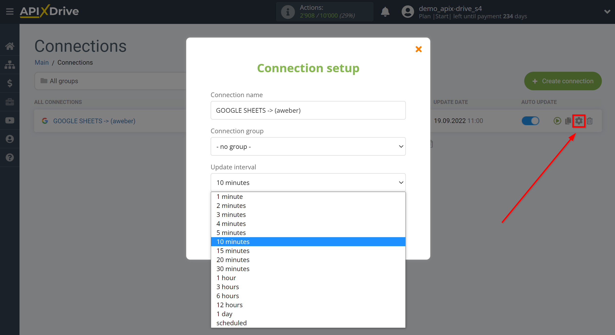 How to Connect Aweber as Data Destination | Update interval