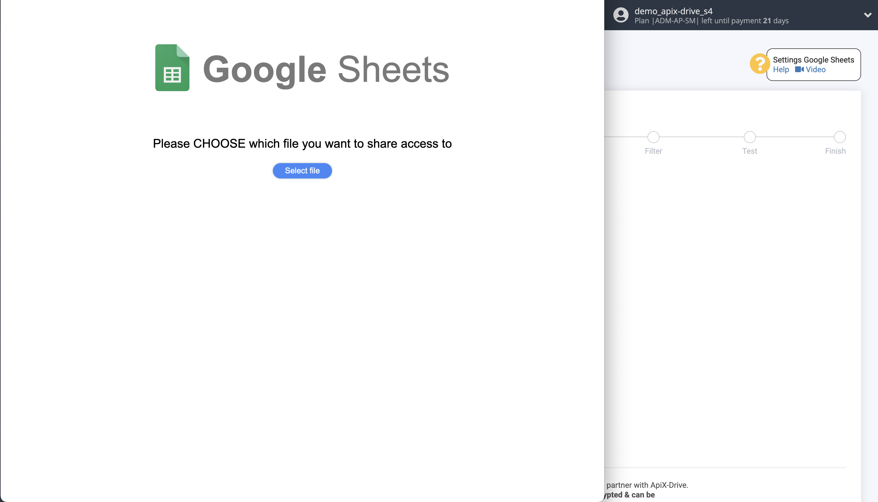 Setting up Google Drive file Search in Google Sheets | Select a Google account to connect