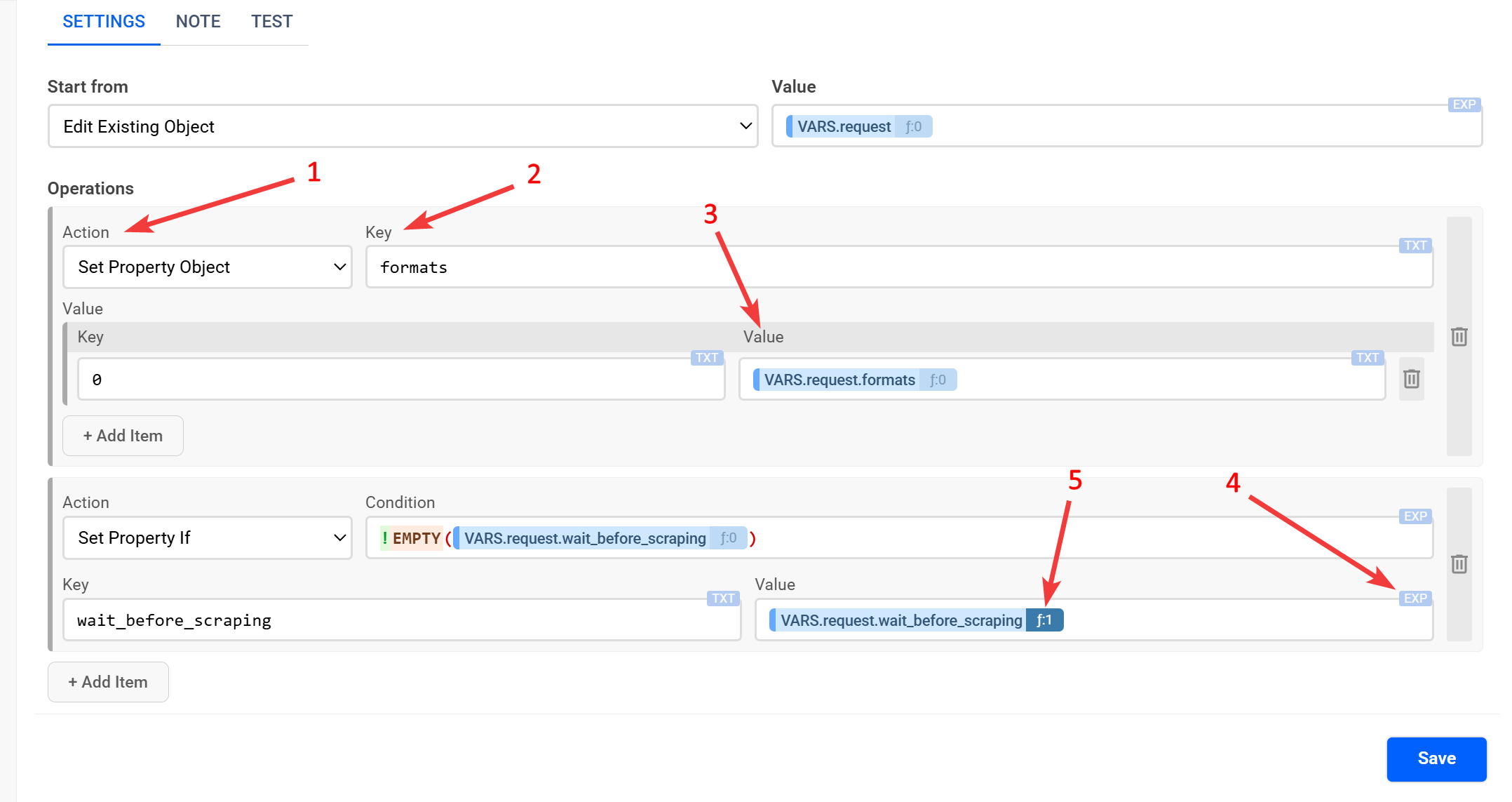 Object Builder |&nbsp; Налаштування дій