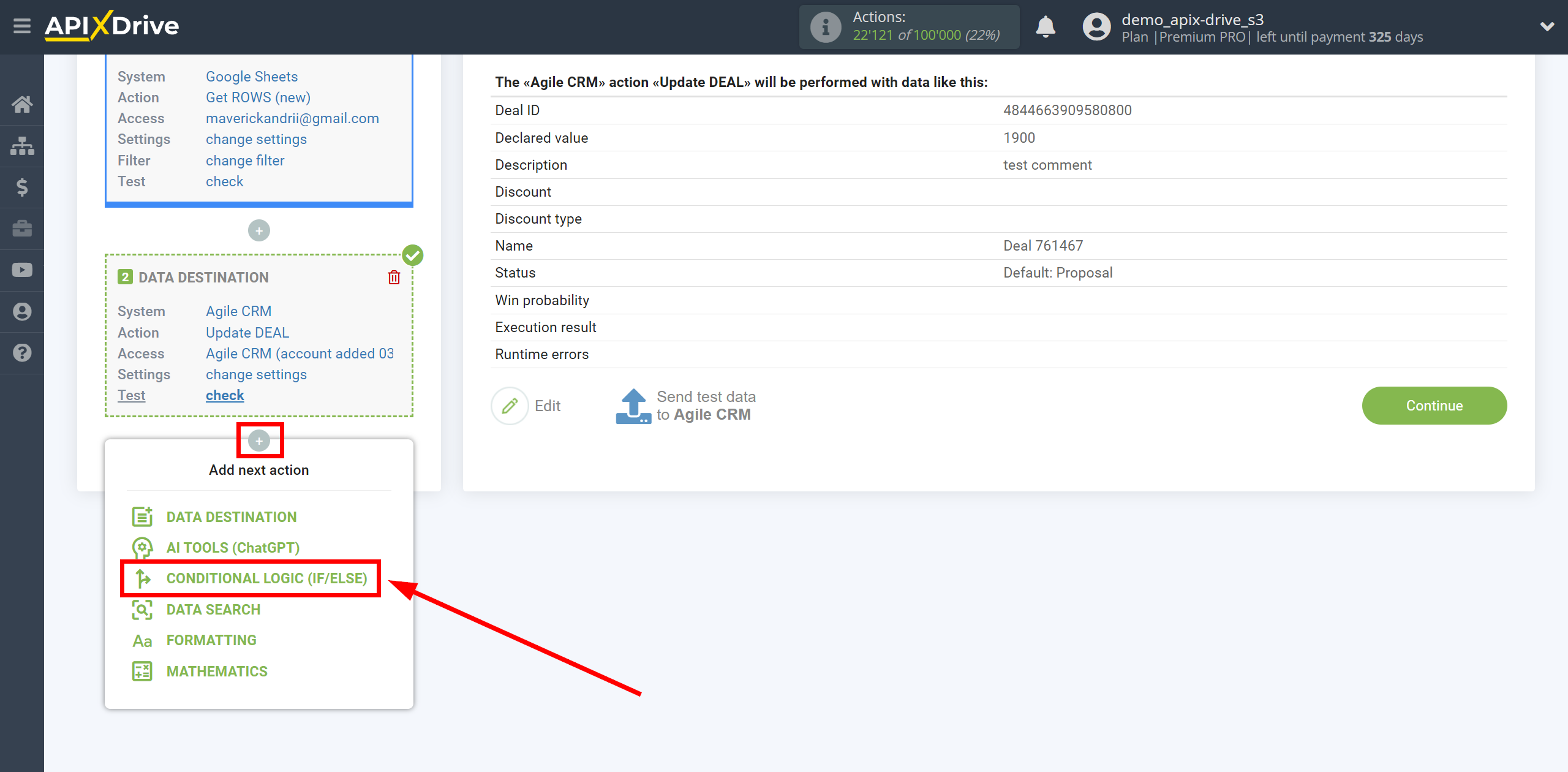 How to setup AgileCRM Update Deal / Create Deal | Start setting up the Logic section