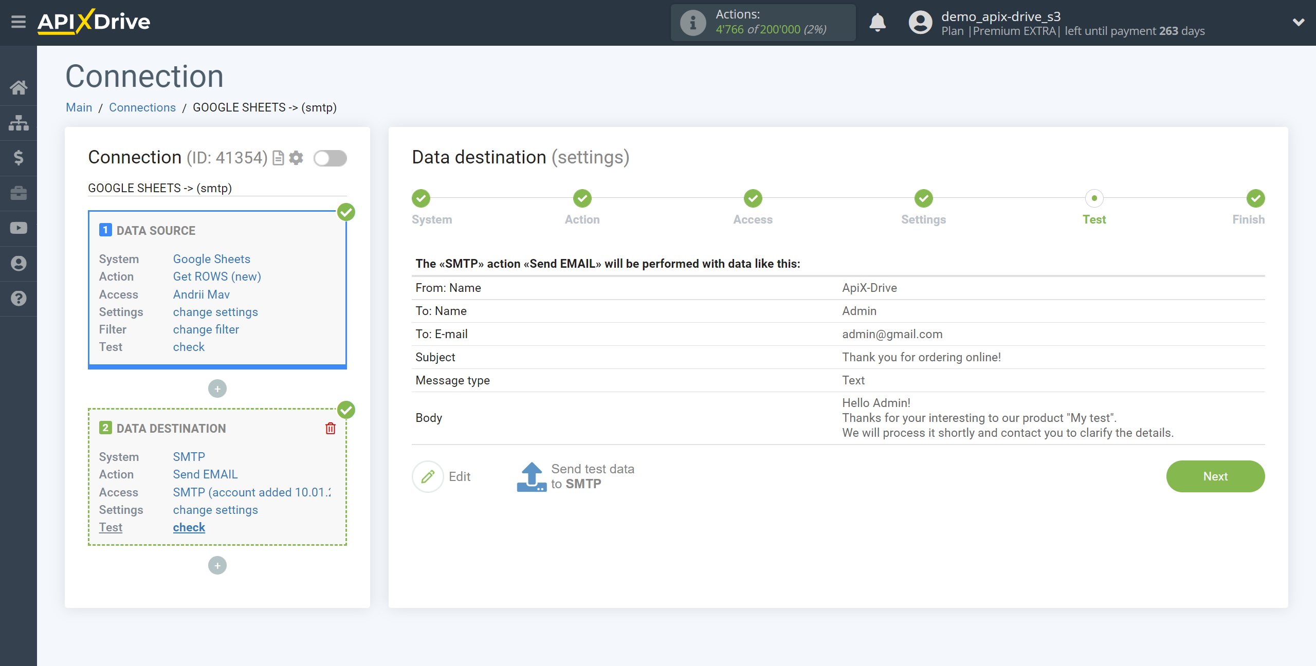 How to Connect SMTP as Data Destination | test data