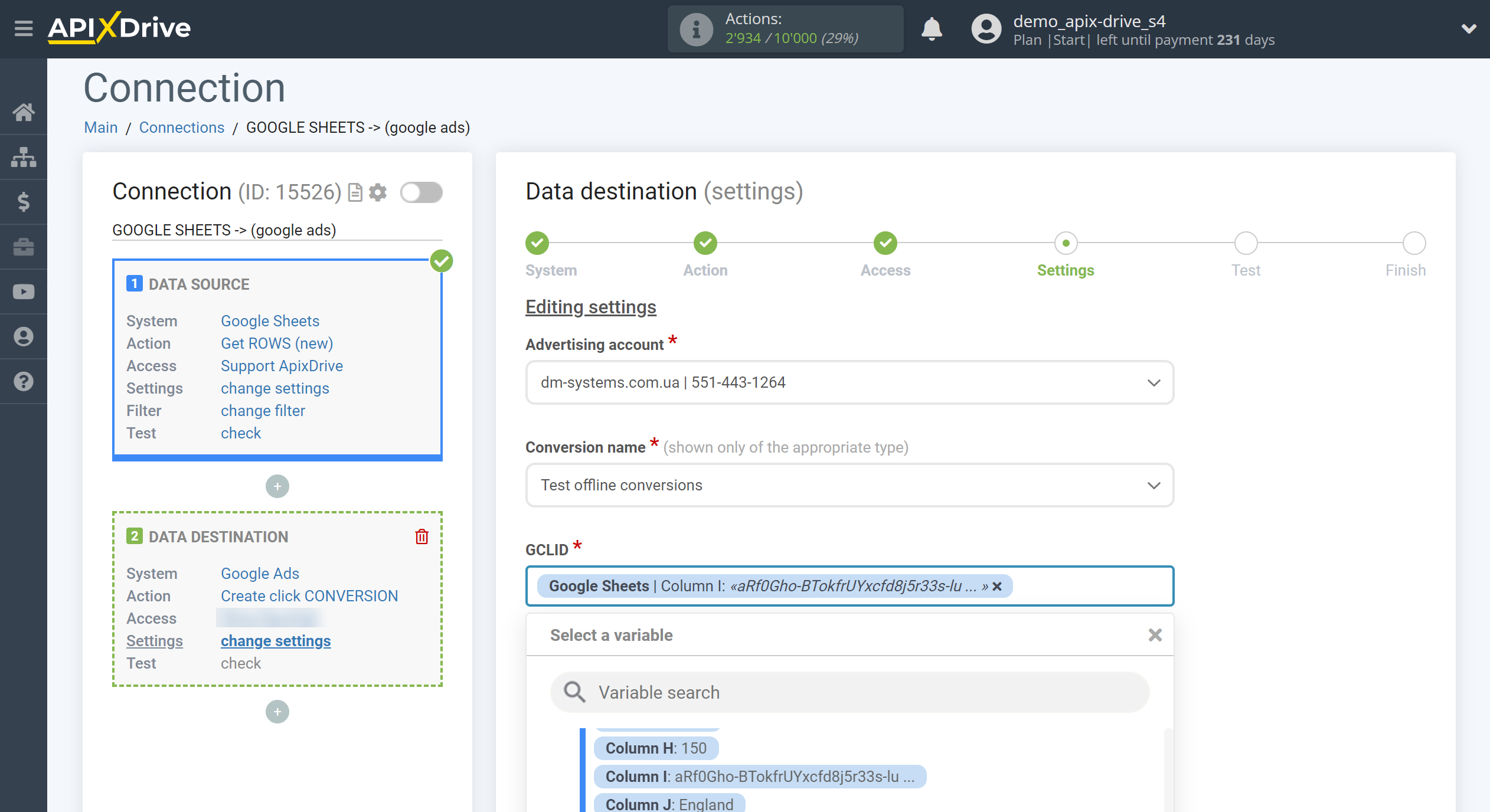 How to Connect Google Ads as Data Destination | Assigning fields