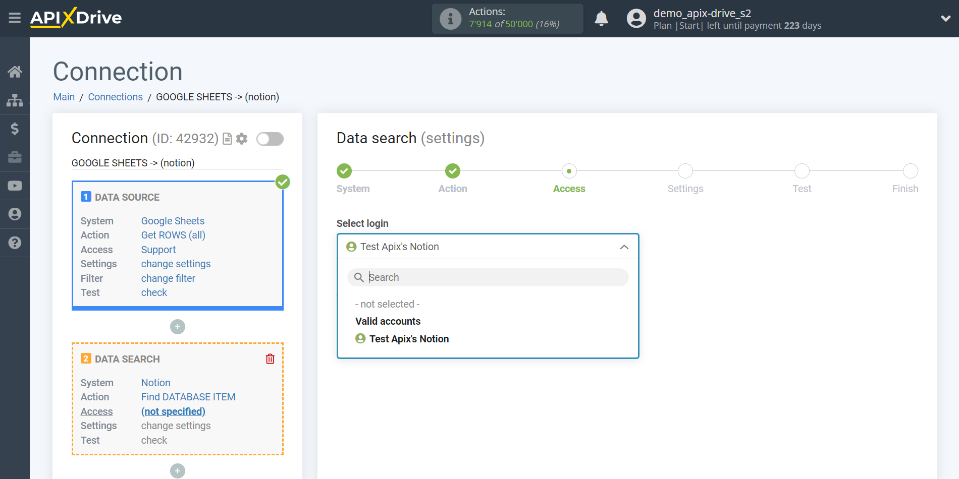 Setting up an Notion Item Search in Google Sheets | Selecting a Search account