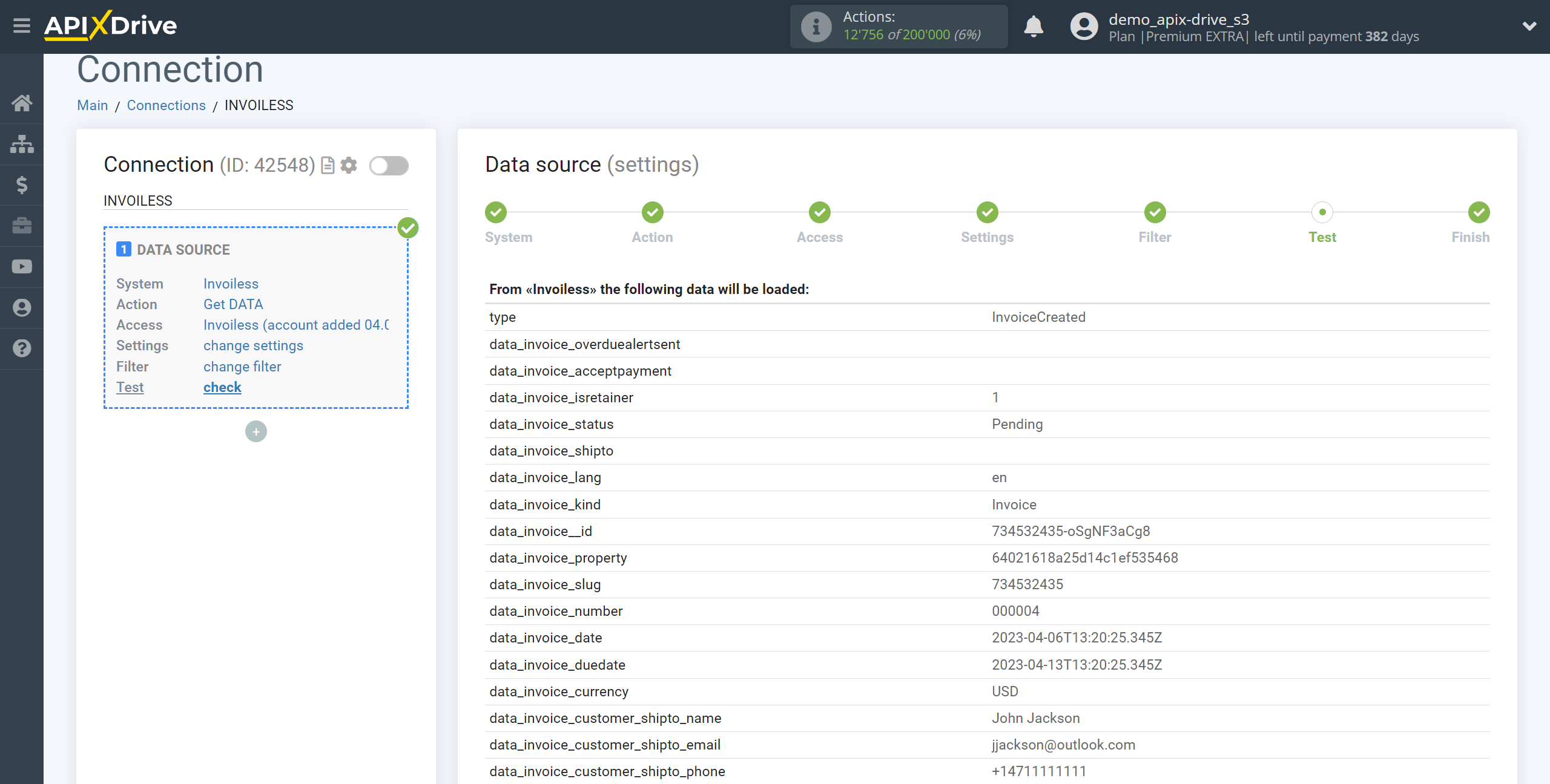 How to Connect Invoiless as Data Source | Test data