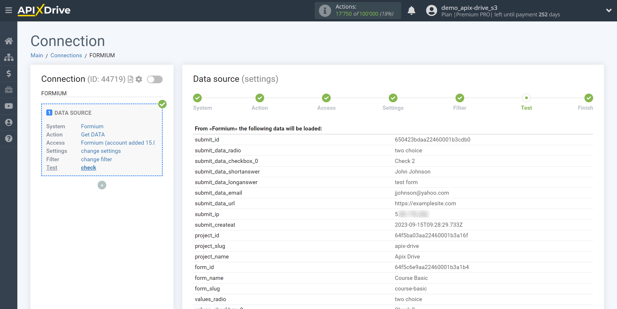 How to Connect Formium as Data Source | Test data