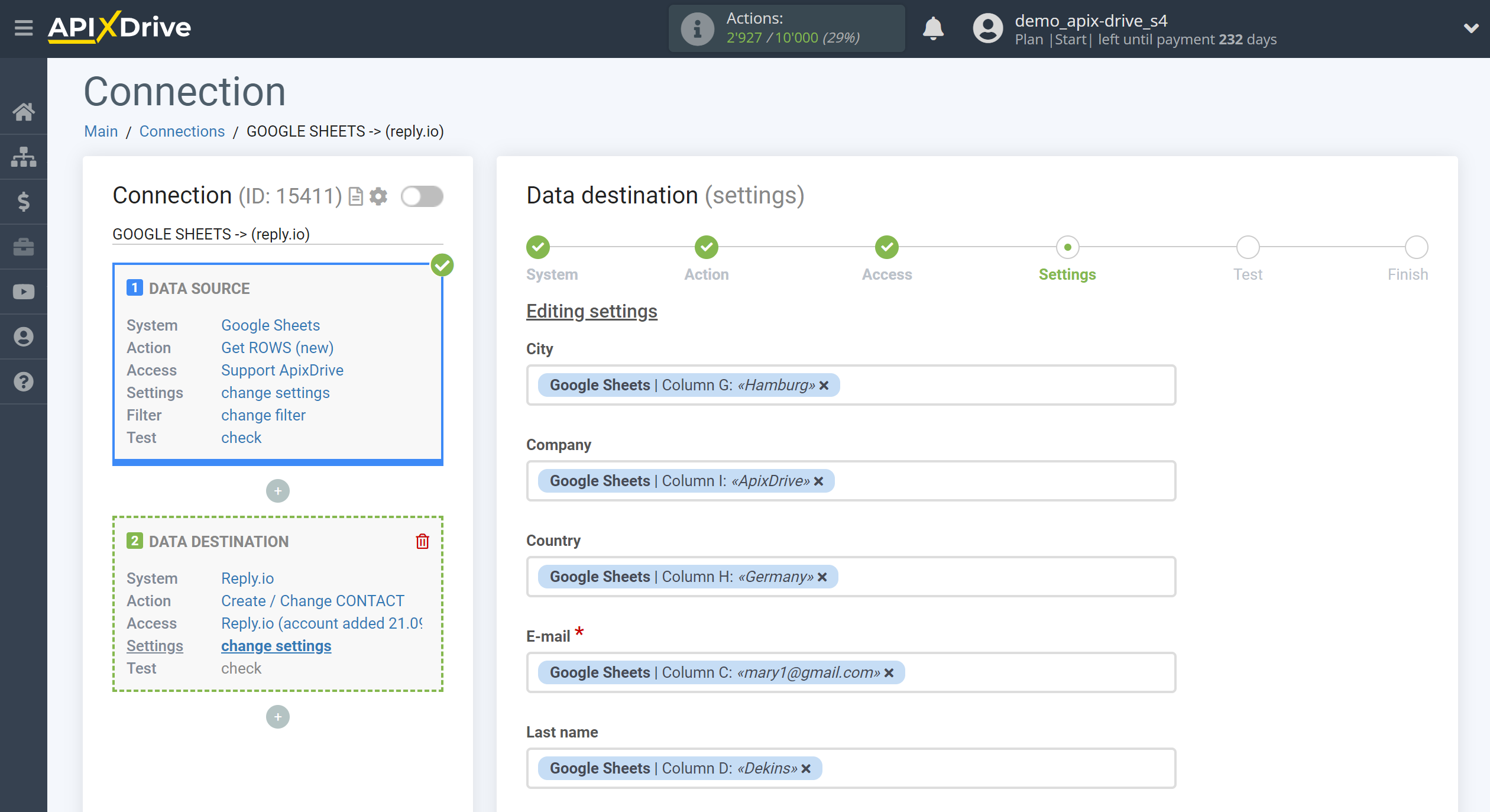 How to Connect Reply.io as Data Destination | Assigning fields