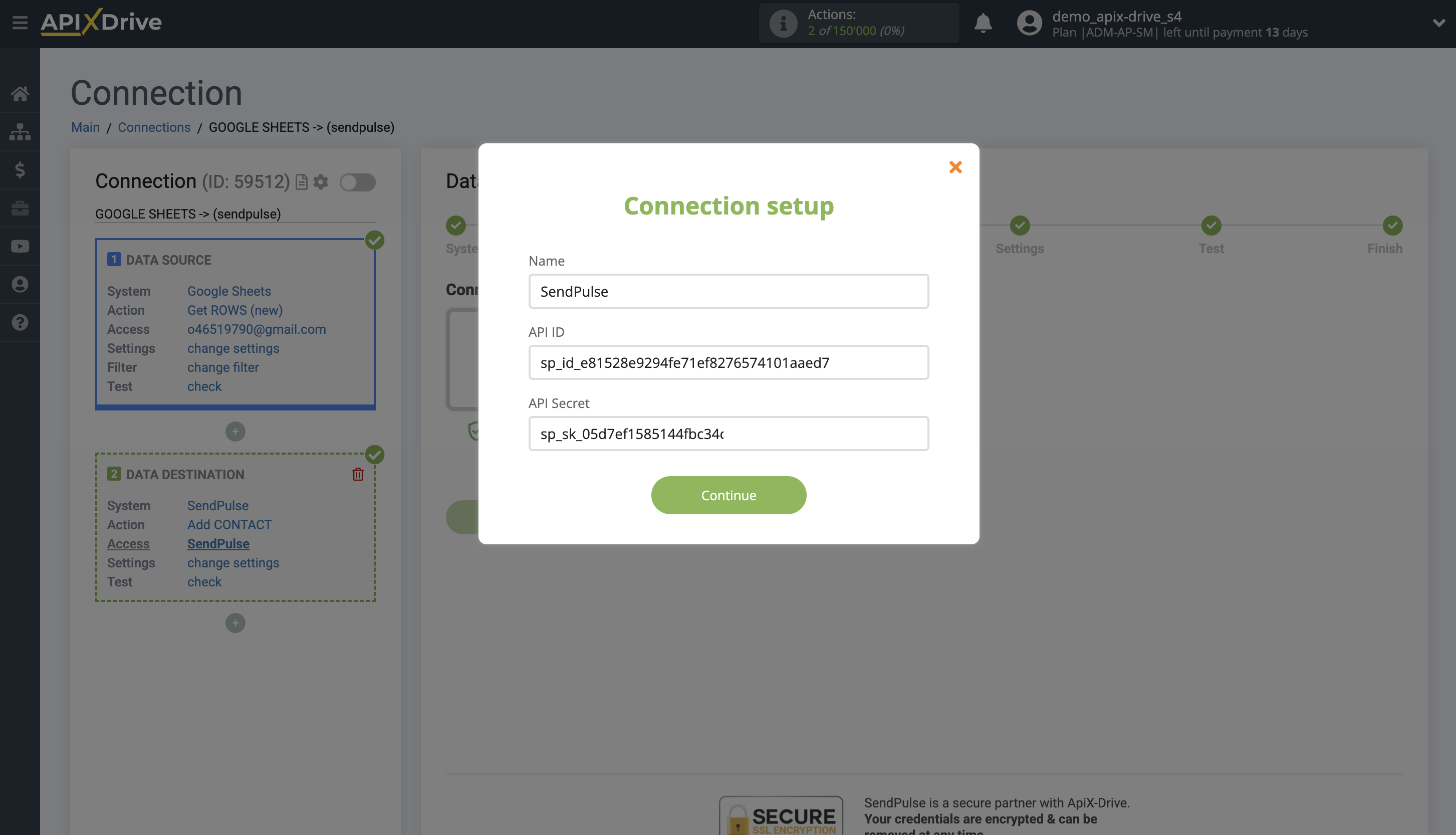 How to Connect SendPulse as Data Destination | Entering the API Secret and API ID How to Connect SendPulse as Data Destination | Entering the API Secret and API ID