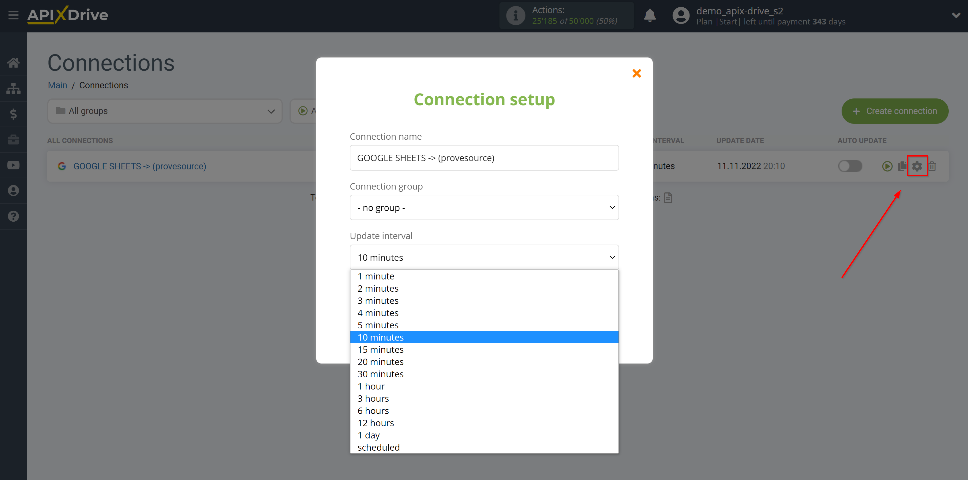 How to Connect ProveSource as Data Destination |&nbsp;Update Interval