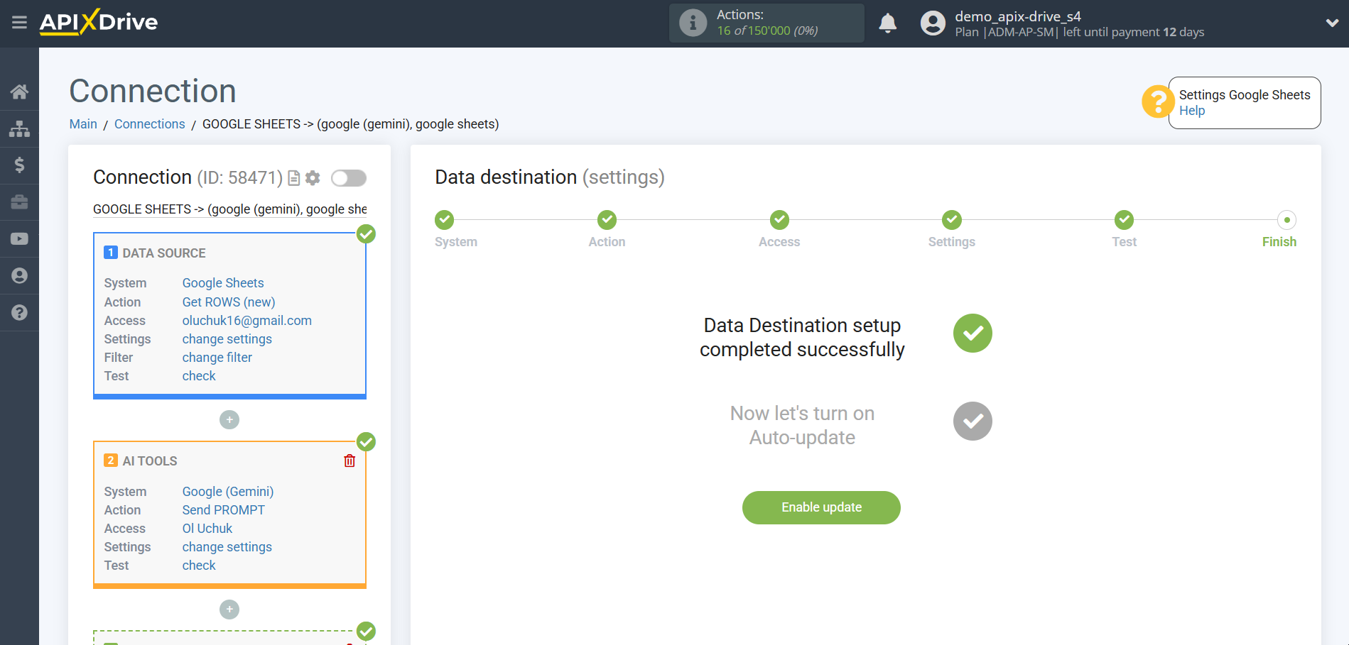 Setting up Gemini in Google Sheets | Completing setup