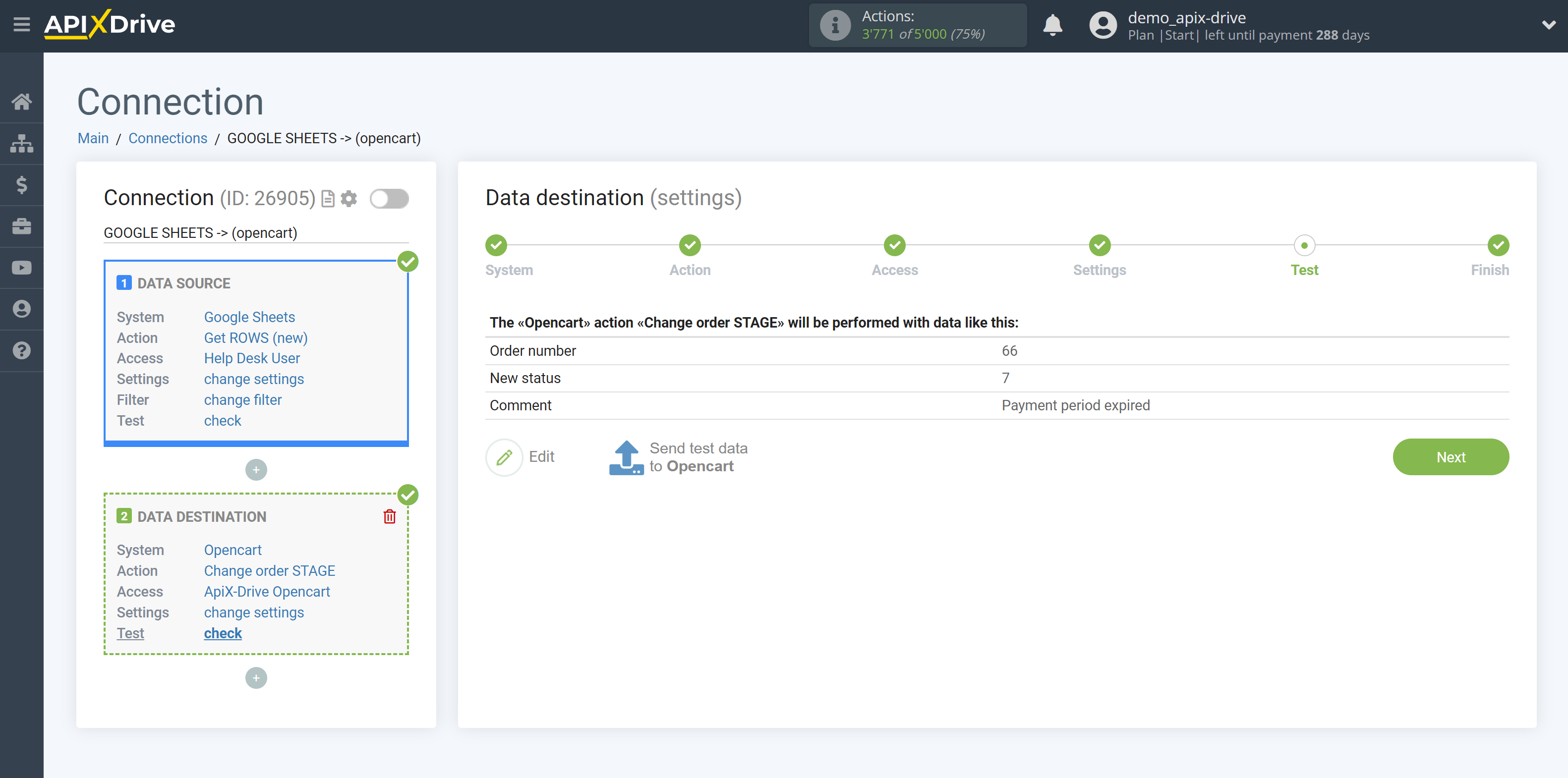 How to Connect Opencart as Data Destination | Test data