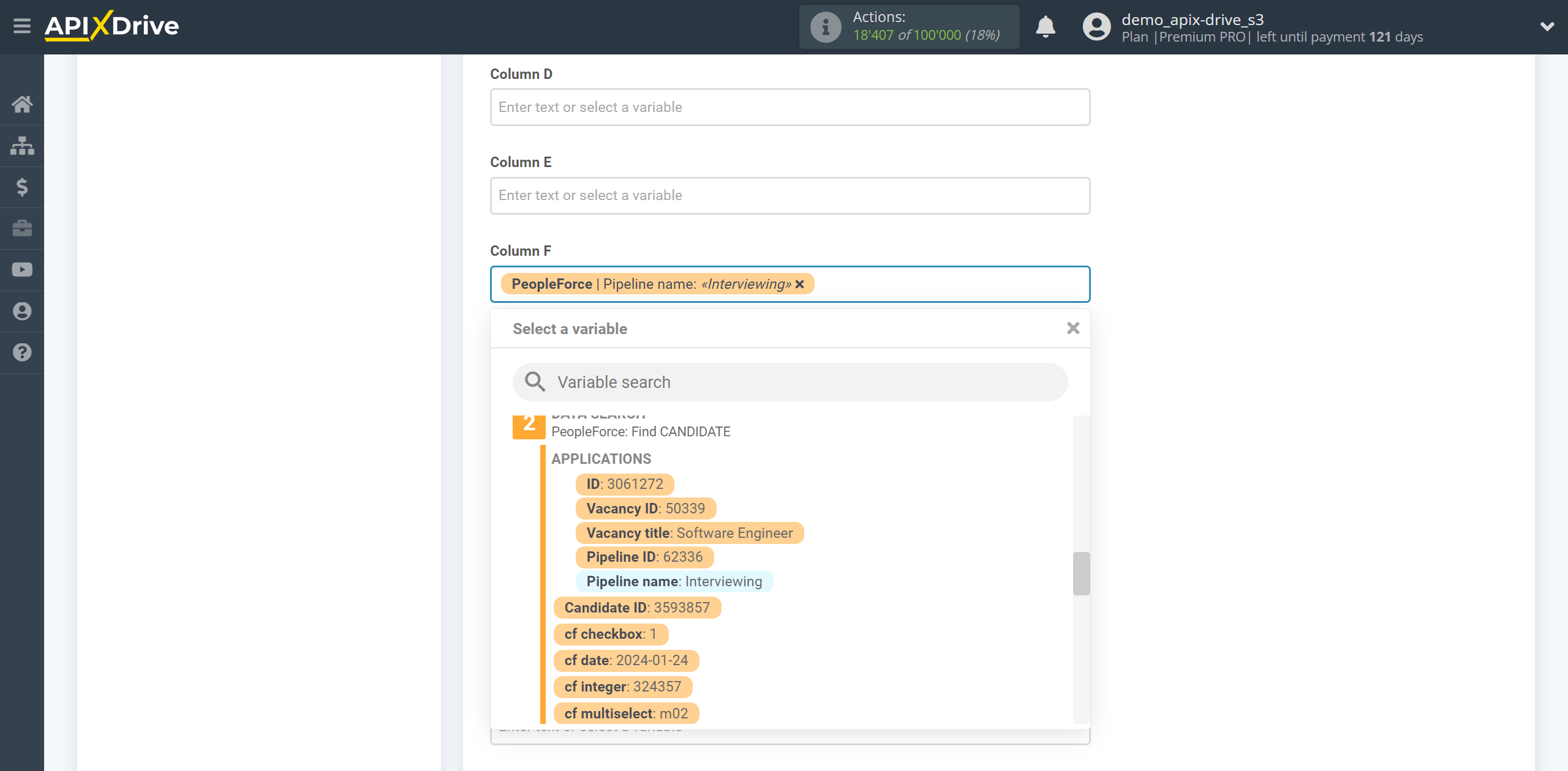 Setting up PeopleForce Candidate Search in Google Sheets | Assigning fields