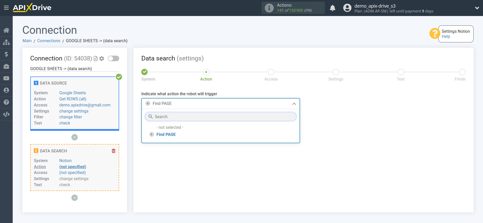 Setting up an Notion Item Search in Google Sheets | Account selection