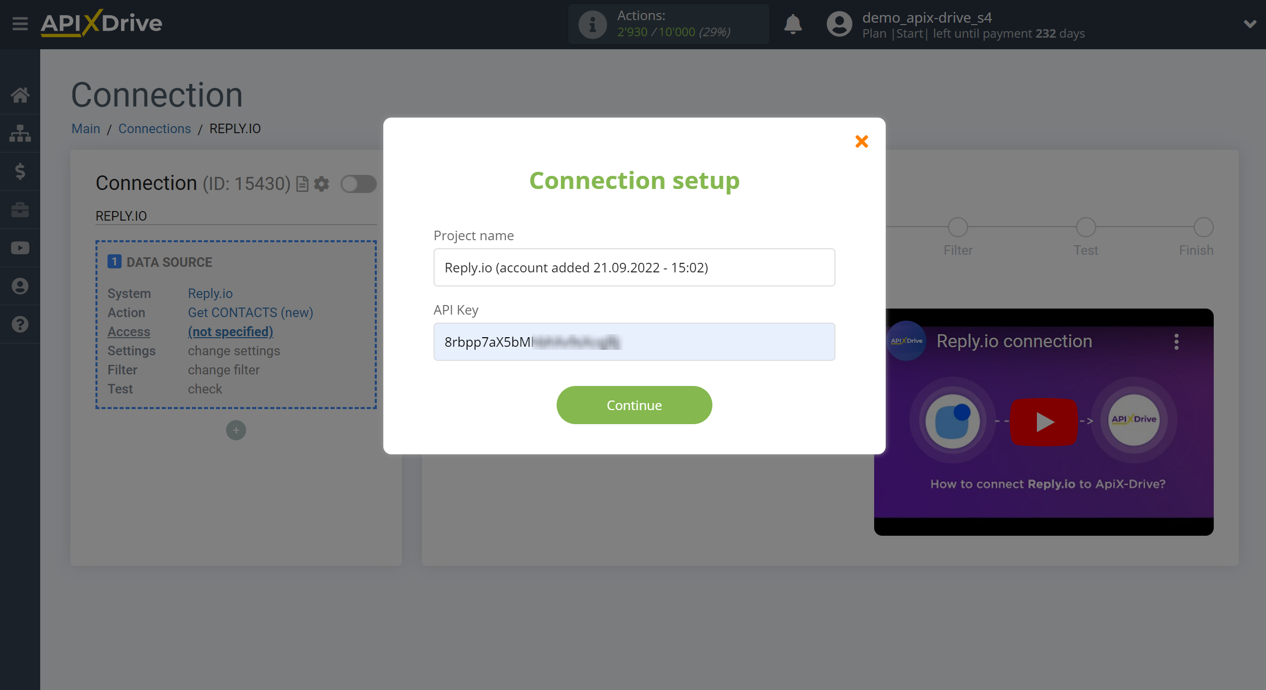 How to Connect Reply.io as Data Source | Account connection