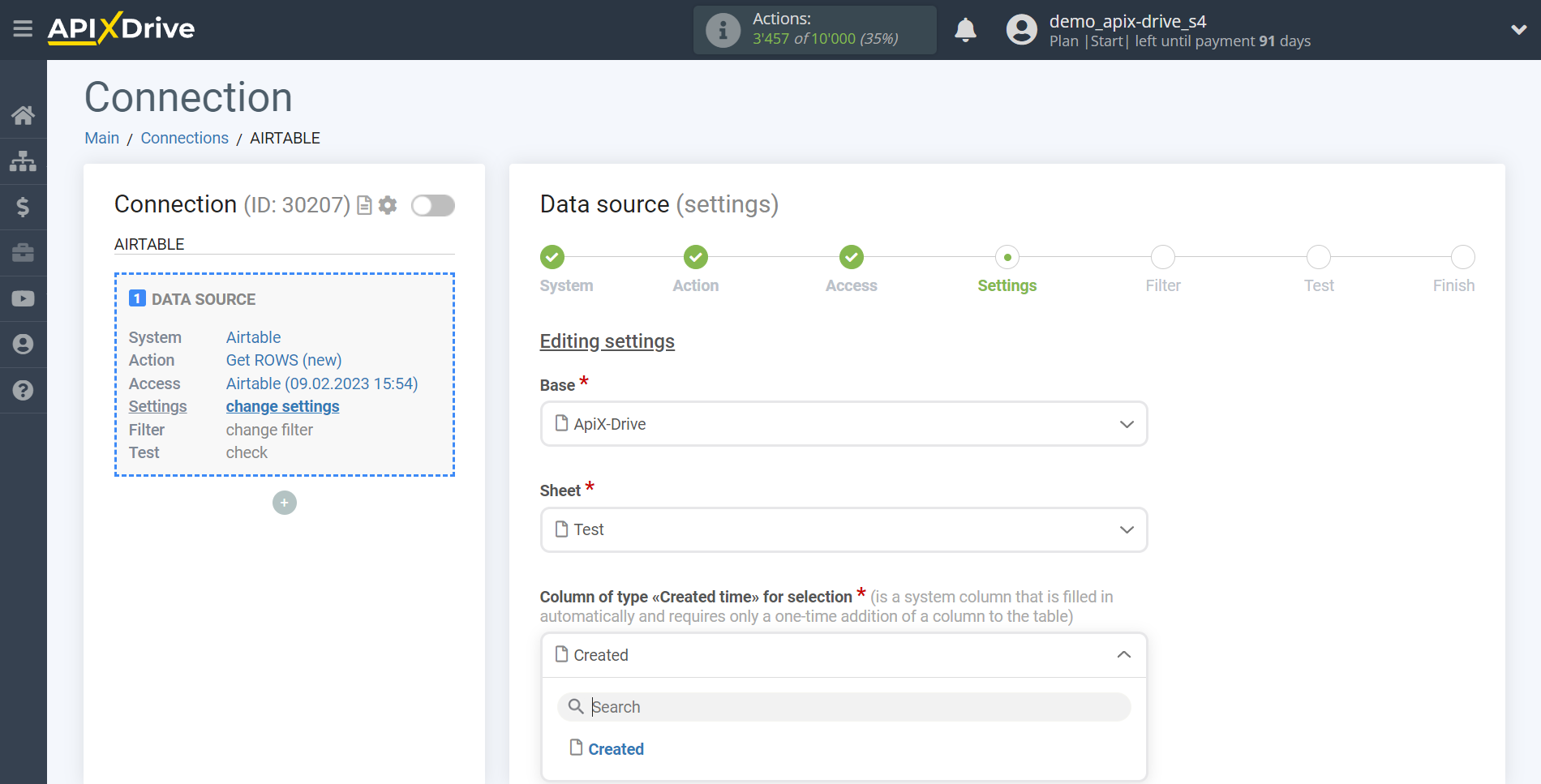 How to Connect AirTable as Data Source | Selecting the Created time column