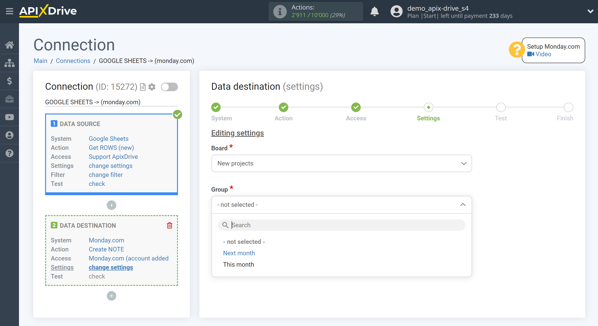 How to Connect Monday.com as Data Destination | Group selection