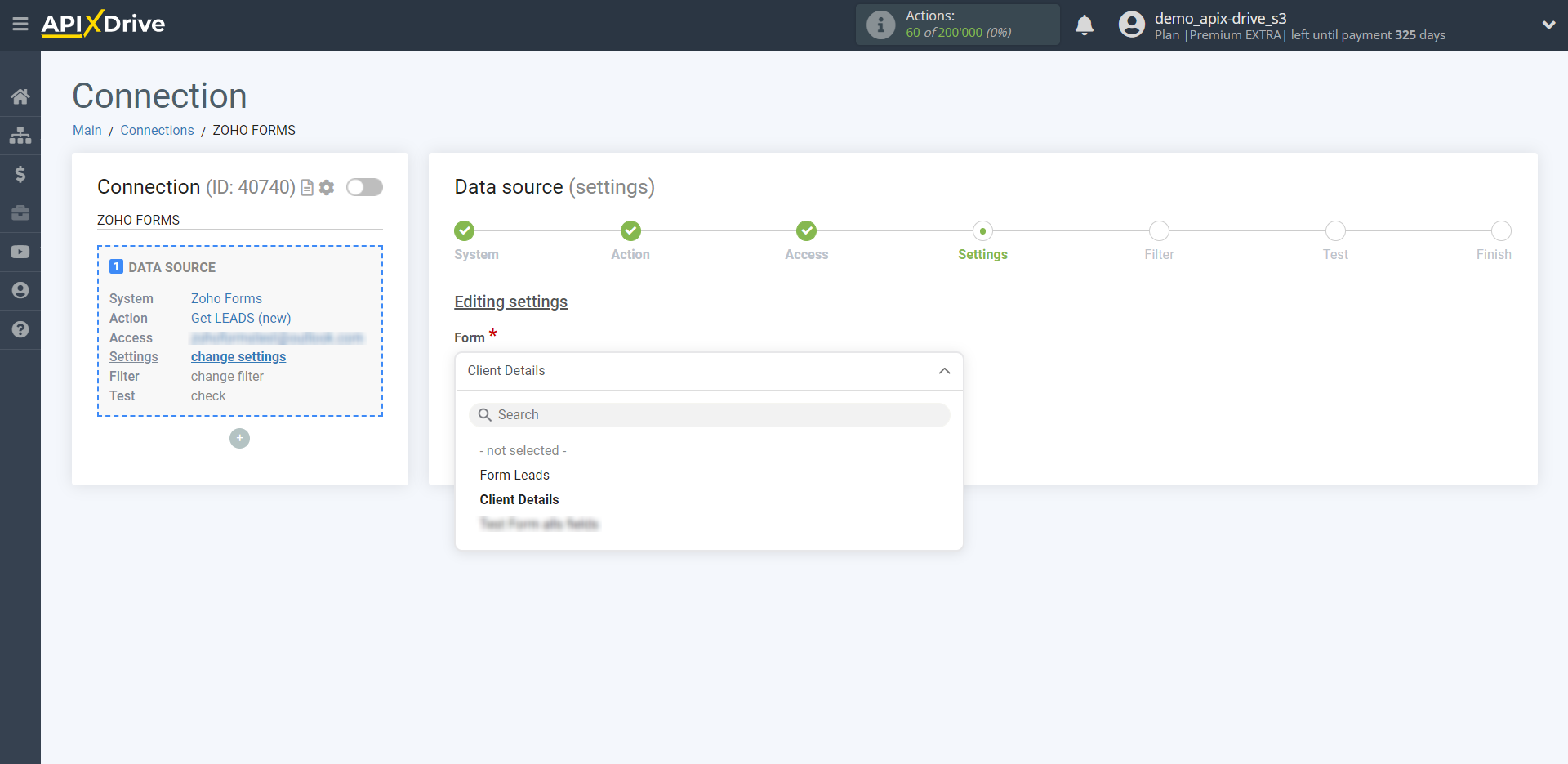 How to Connect Zoho Forms as Data Source | Select form