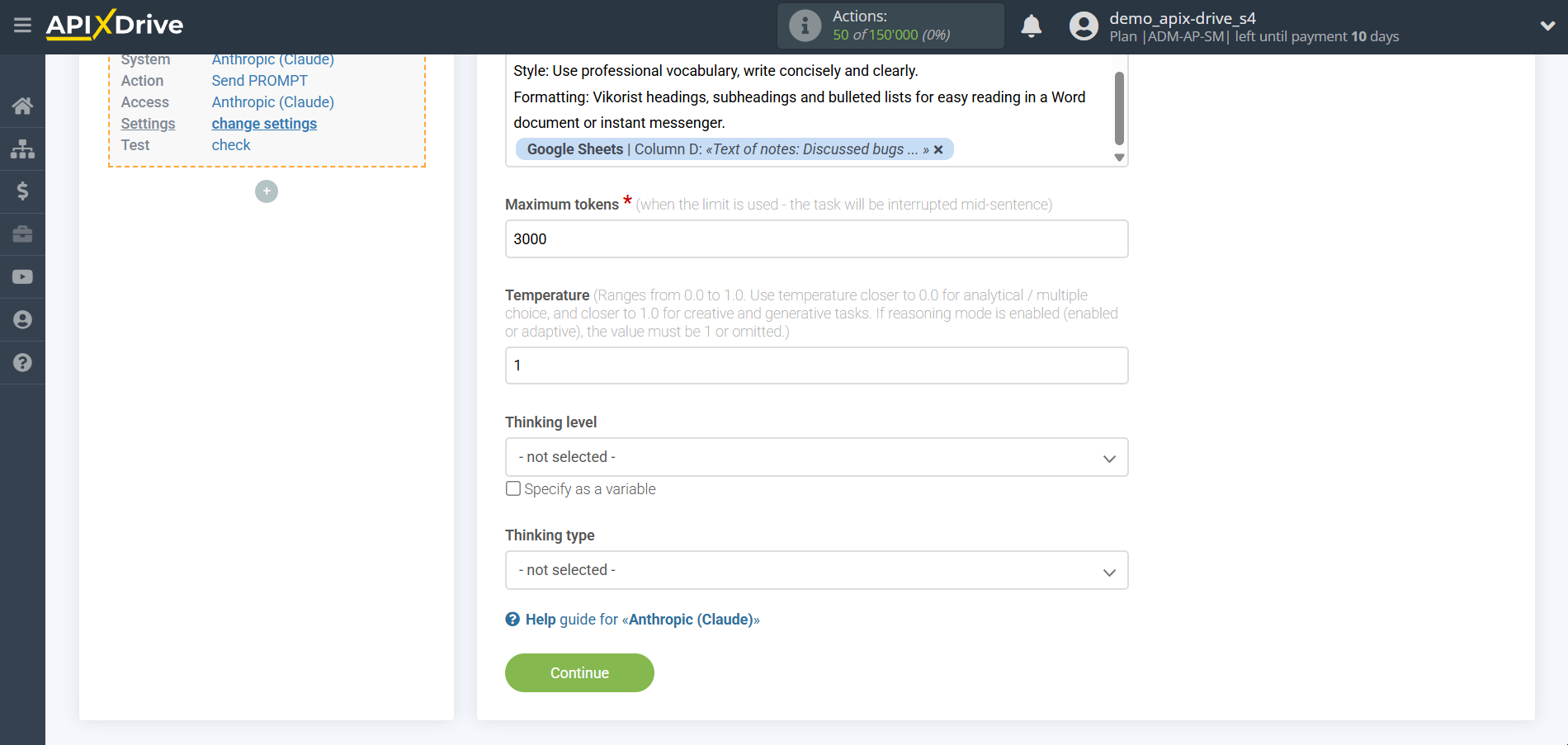 Setting up Anthropic in Google Sheets | Assigning fields