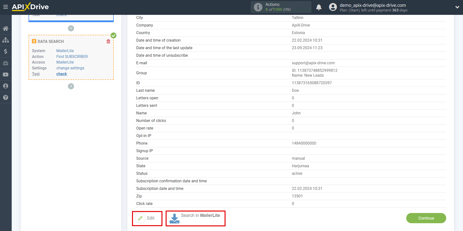 Setting up MailerLite Subscriber Search in Google Sheets | Test data