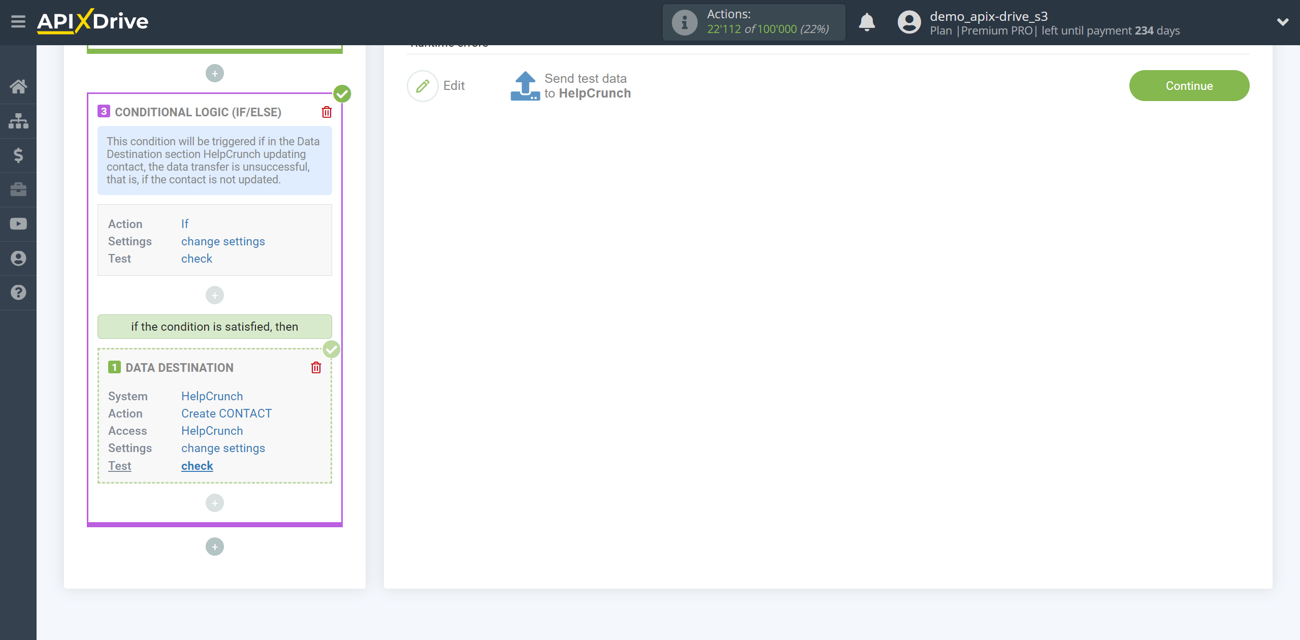 How to setup HelpCrunch Update Contact / Create Contact | Test data