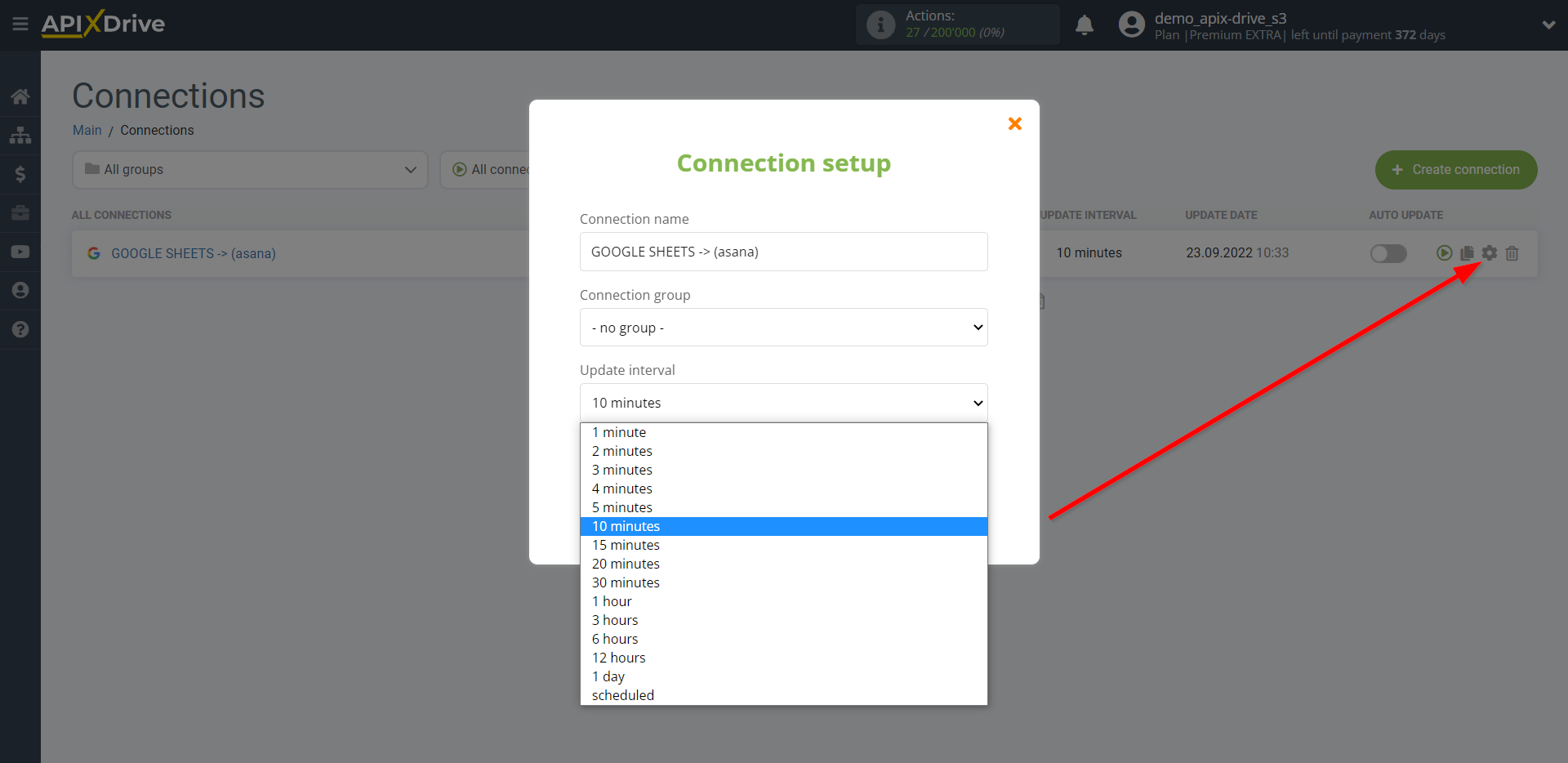 How to Connect Asana as Data Destination | Update interval