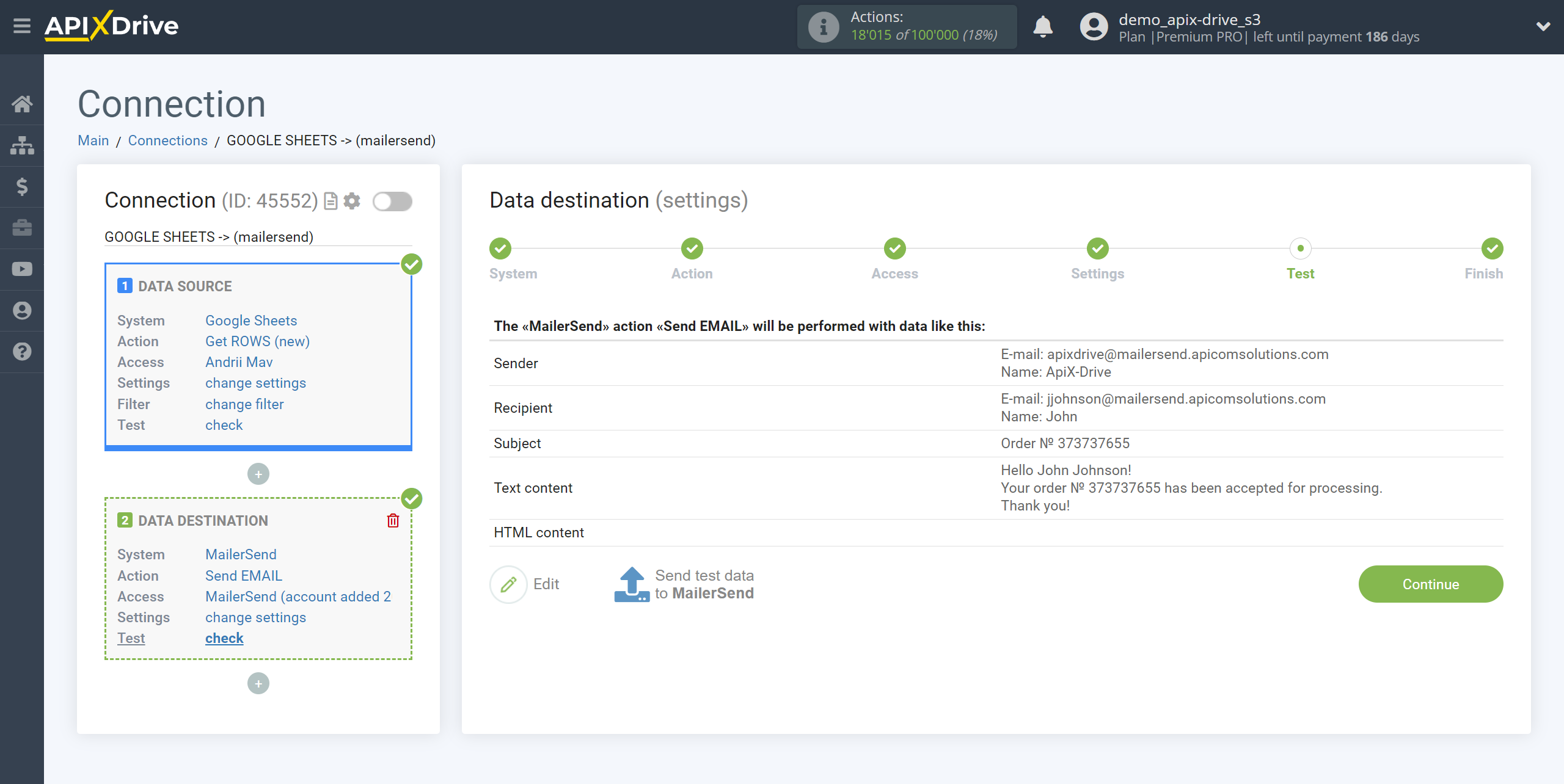 How to Connect MailerSend as Data Destination | Test data