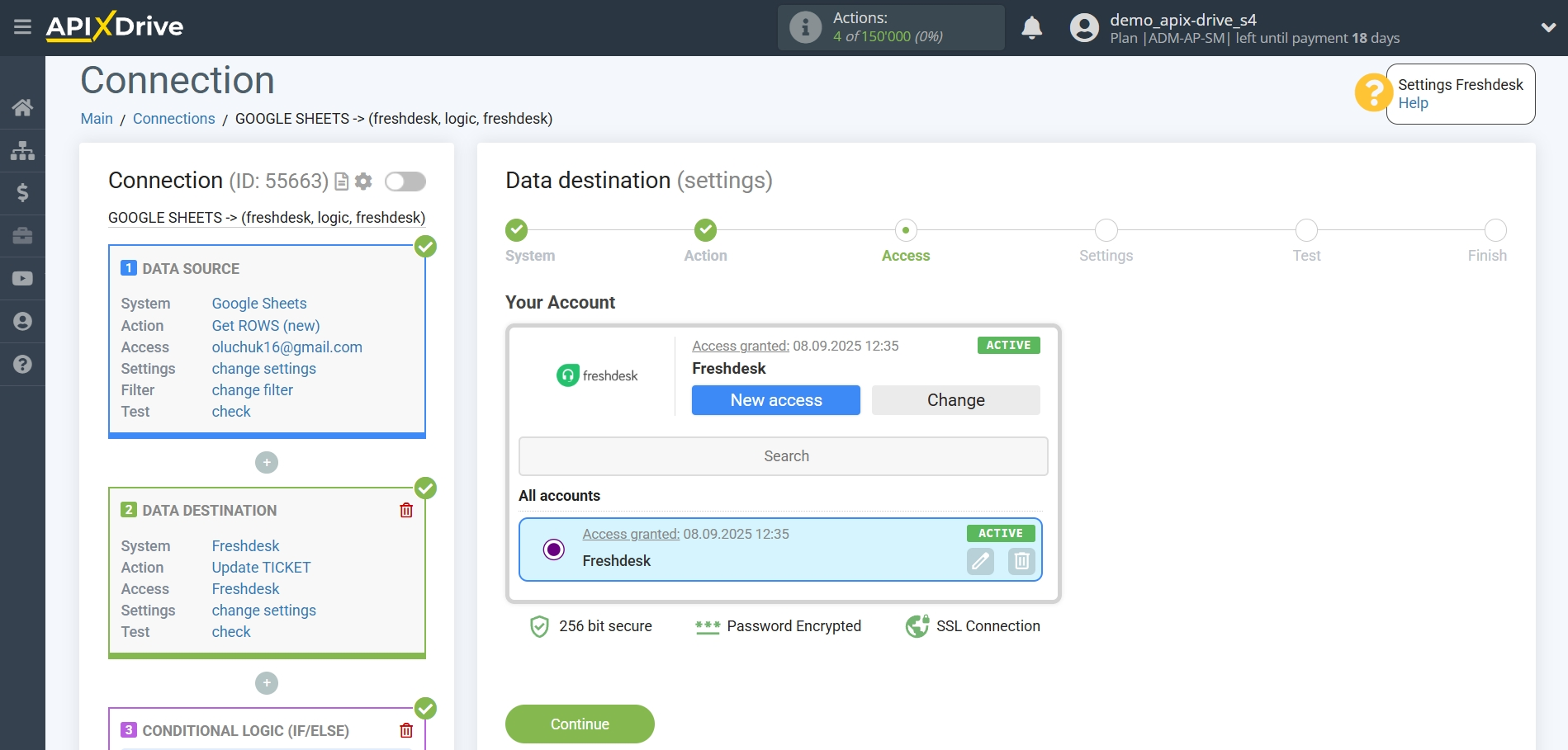 How to setup Freshdesk Update Ticket / Create Ticket | Selecting a Destination account
