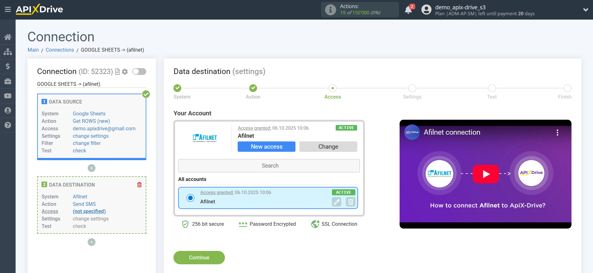 How to Connect Afilnet as Data Destination | Account connection