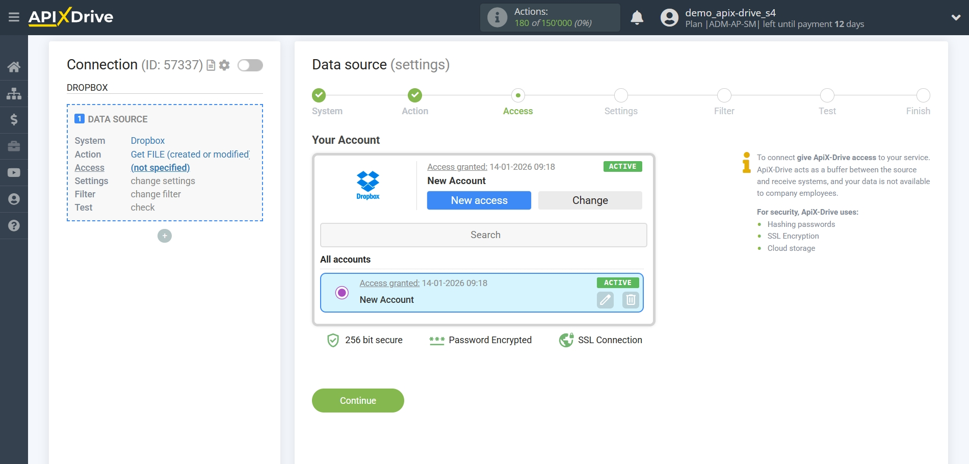 How to Connect Dropbox as Data Source | Account selection
