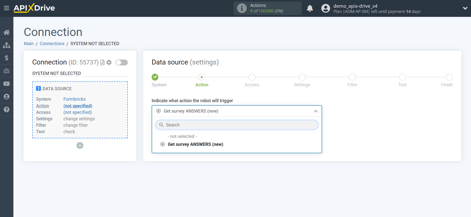 How to Connect Formbricks as Data Source | Action selection How to Connect Formbricks as Data Source | Action selection