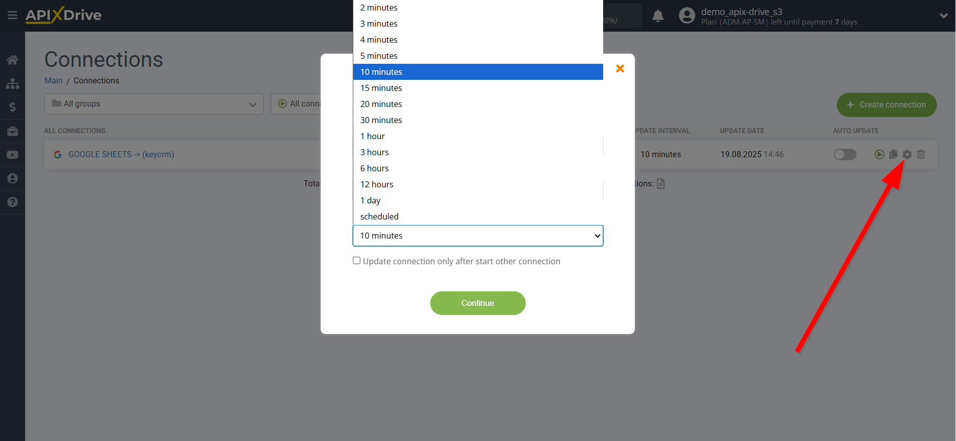 Adding a Data Destination | Selecting an Update Interval and Enabling Auto-Update