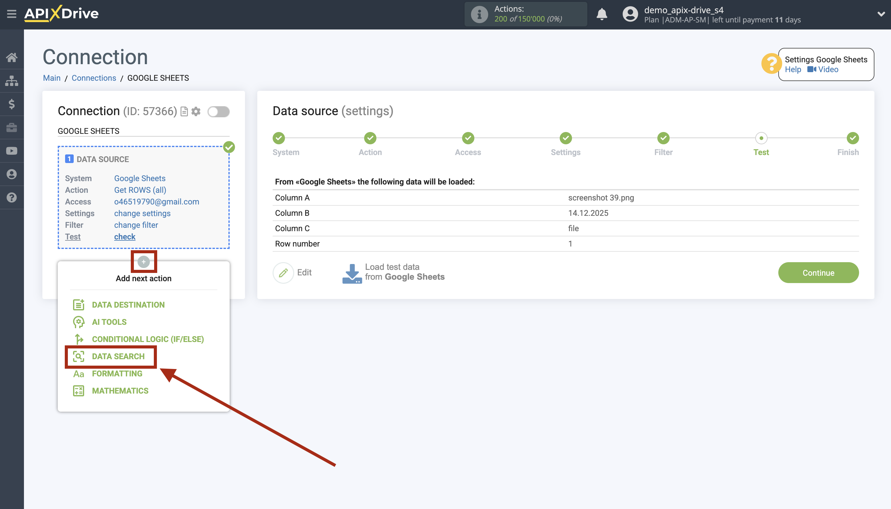 Setting up Dropbox Contact Search in Google Sheets | Add data Search