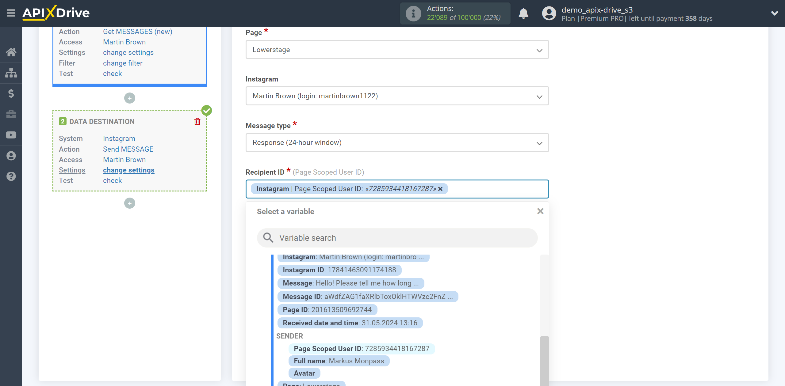 How to Connect Instagram Direct as Data Destination | Assigning Fields