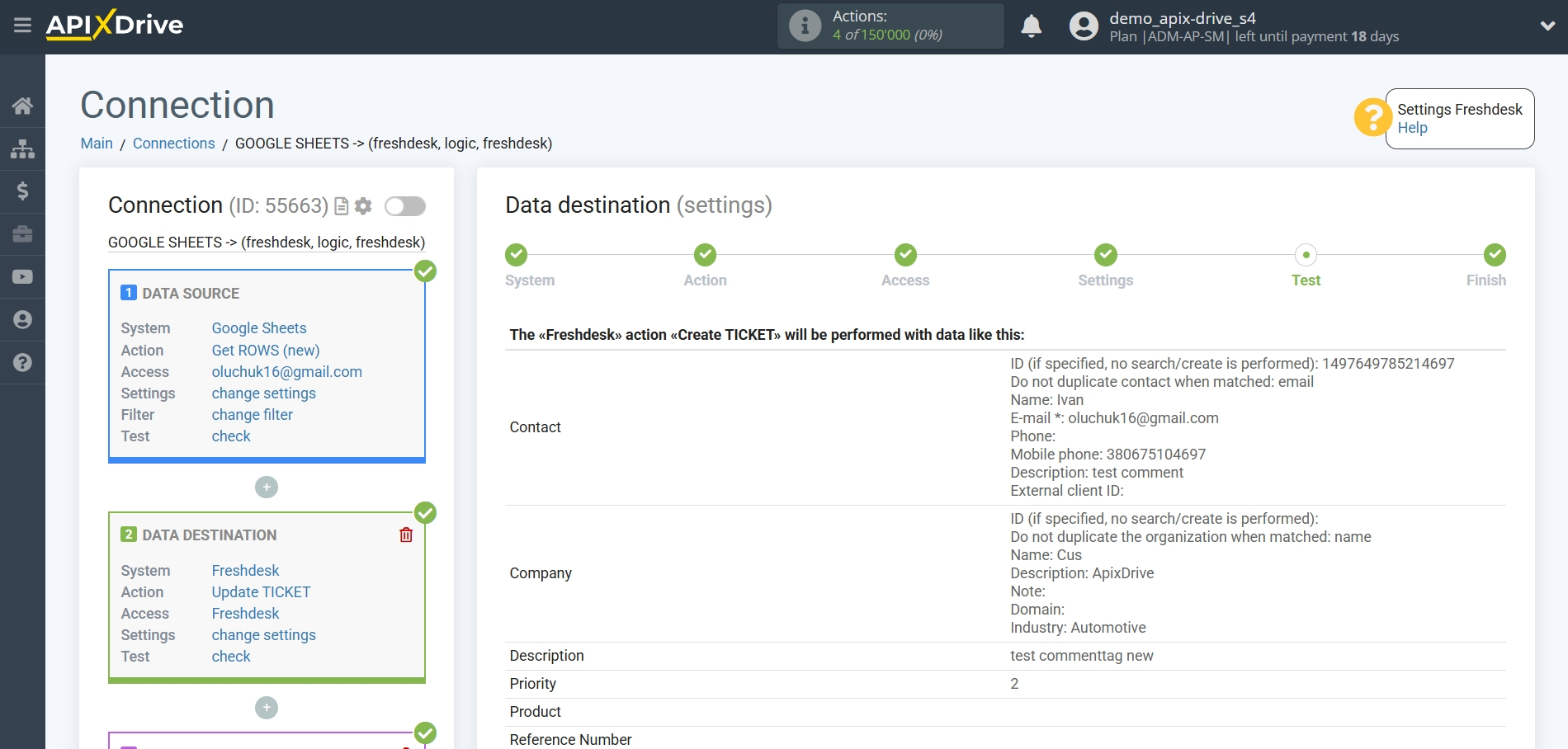 How to setup Freshdesk Update Ticket / Create Ticket | Test data