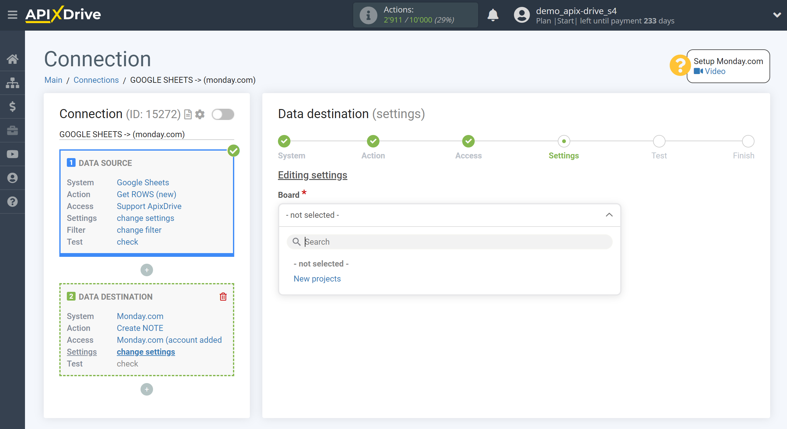 How to Connect Monday.com as Data Destination | Board selection