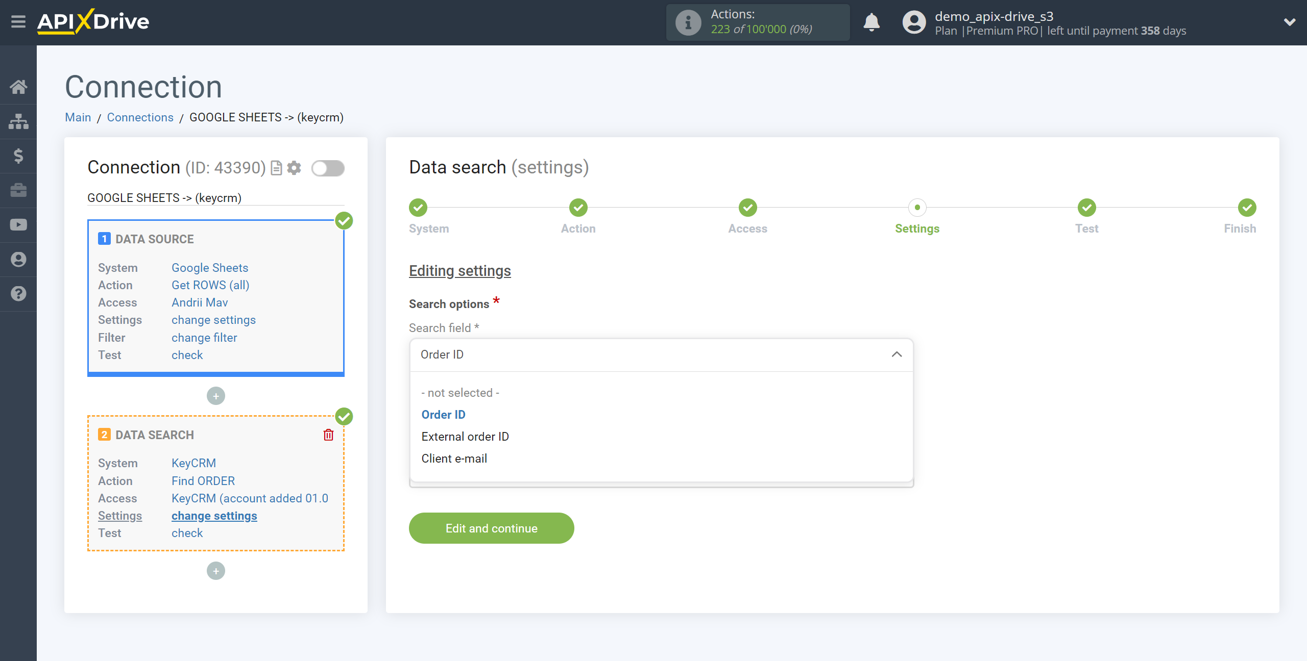 Setting up KeyCRM Order Search in Google Sheets | Assigning fields