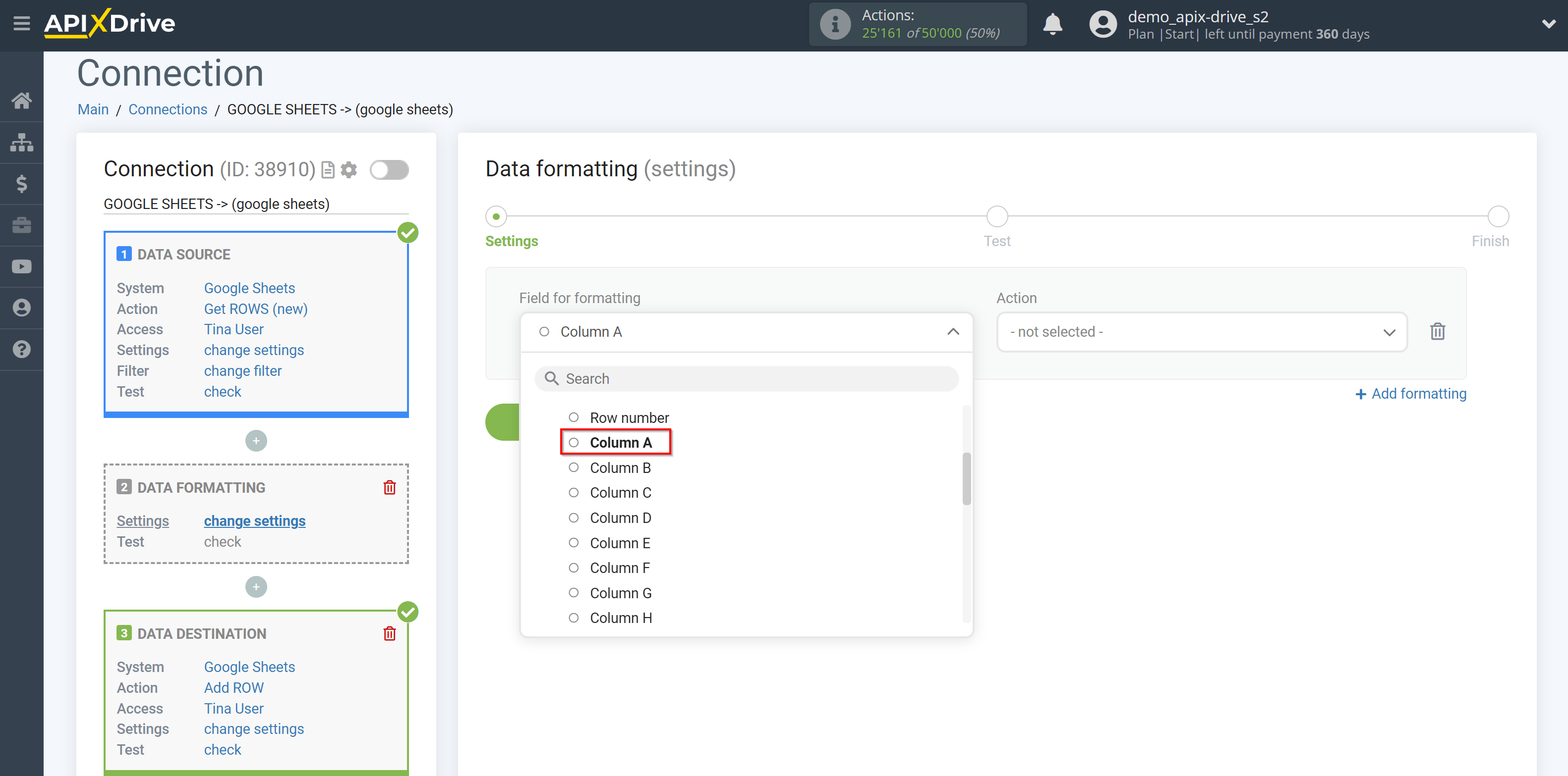 How to setup Data Formatting | Column selection