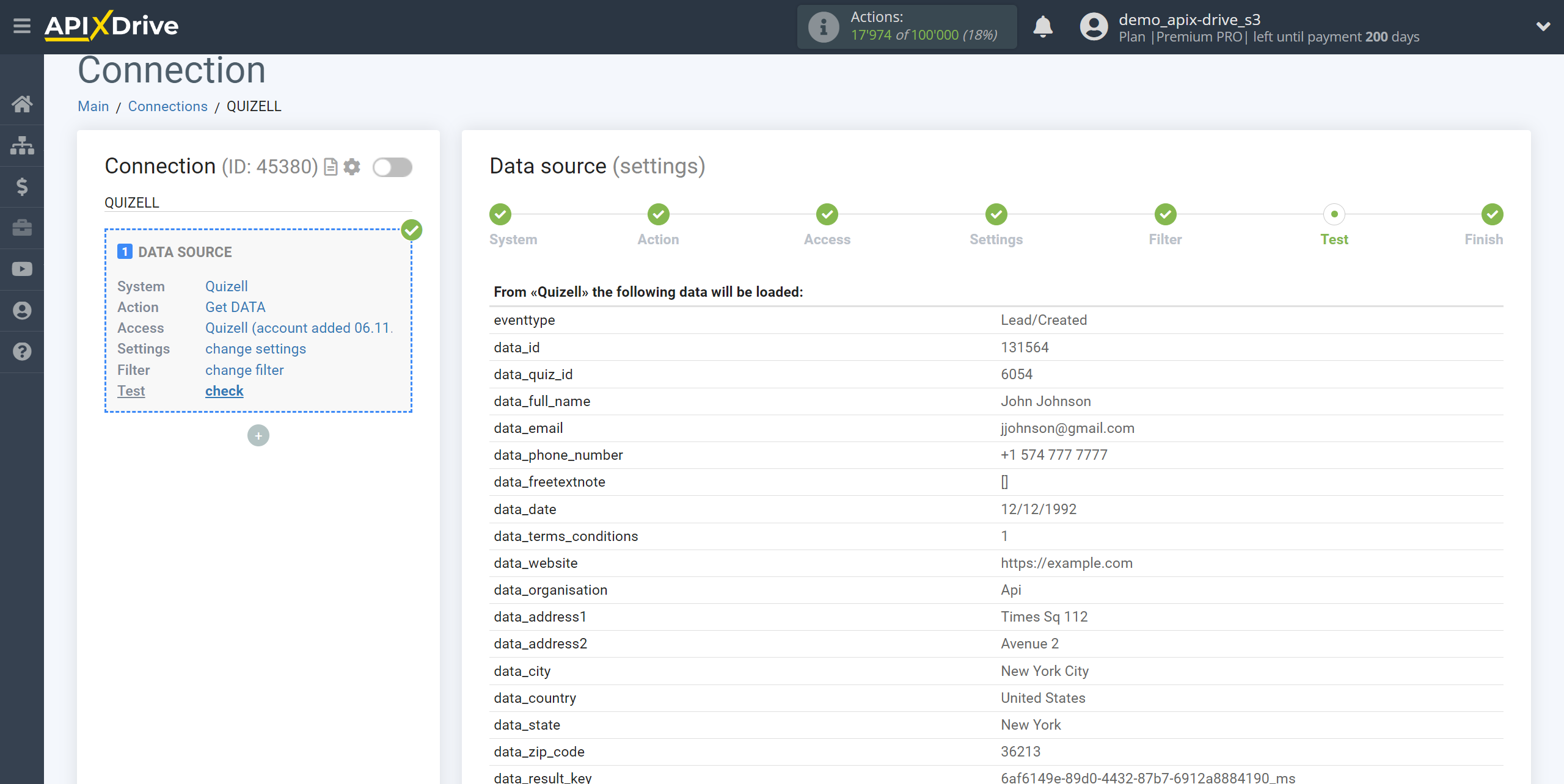 How to Connect Quizell as Data Source | Test data