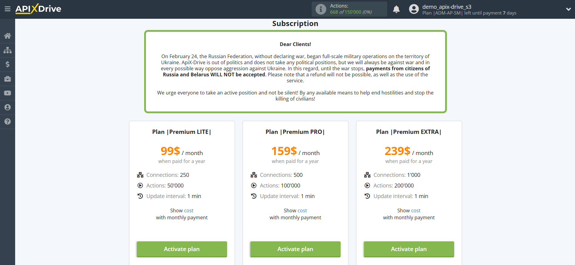 Premium plans ApiX-Drive