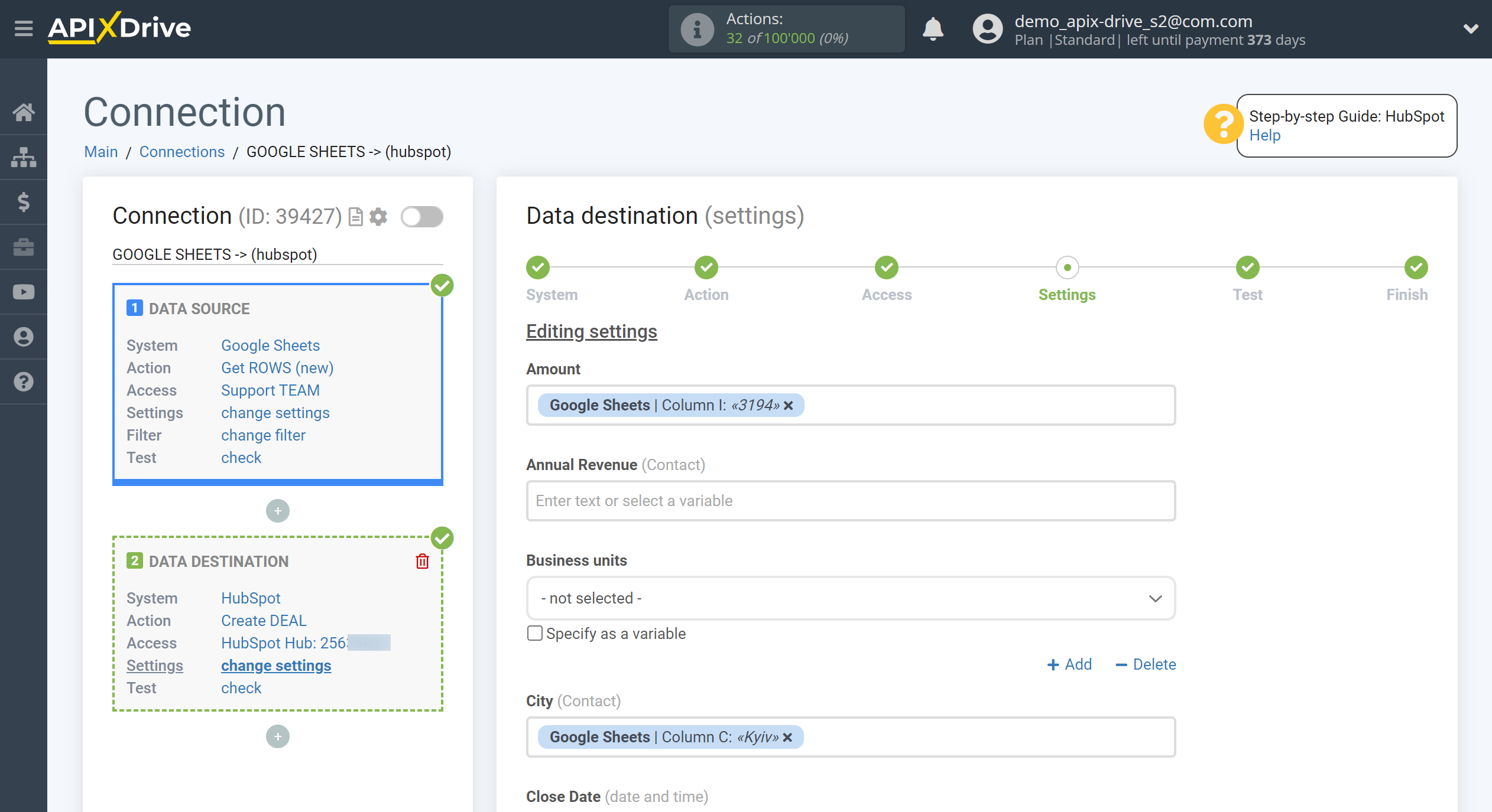 How to Connect HubSpot as Data Destination | Assigning Fields