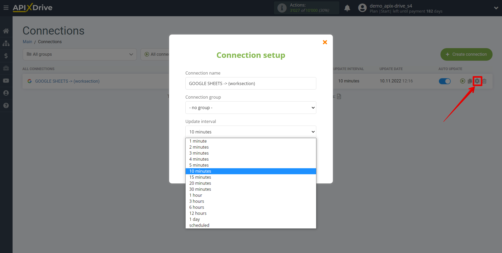 How to Connect Worksection as Data Destination | Update interval