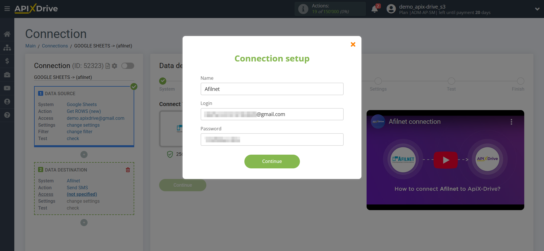 How to Connect Afilnet as Data Destination | Account connection