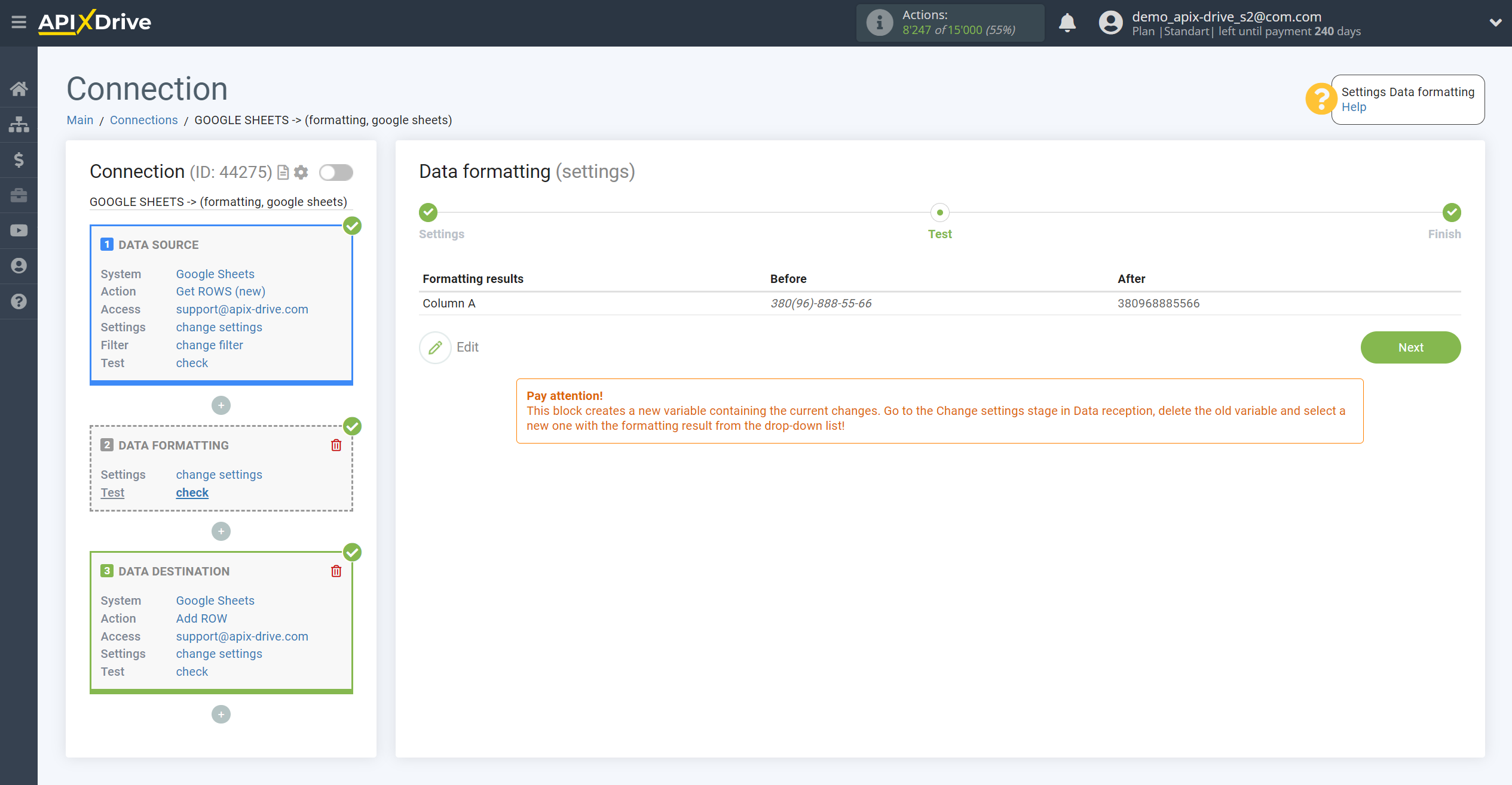 How to setup Data Formatting | Example Formatting the phone