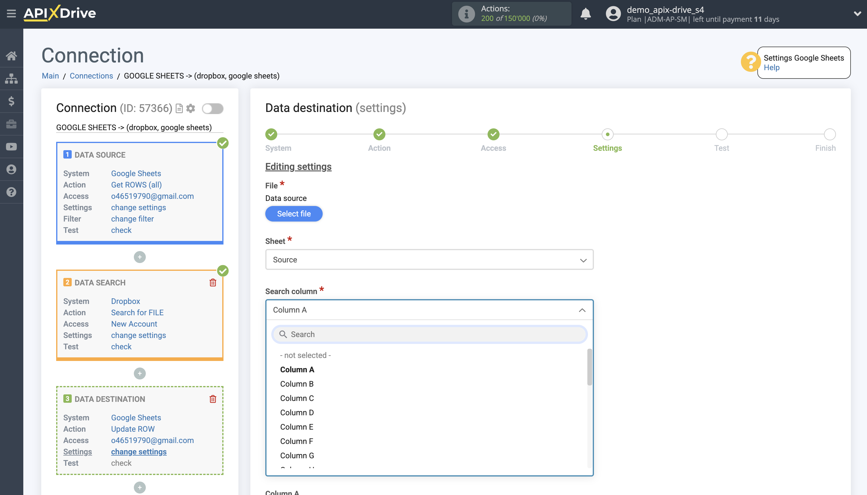 Setting up Dropbox Contact Search in Google Sheets | Assigning fields