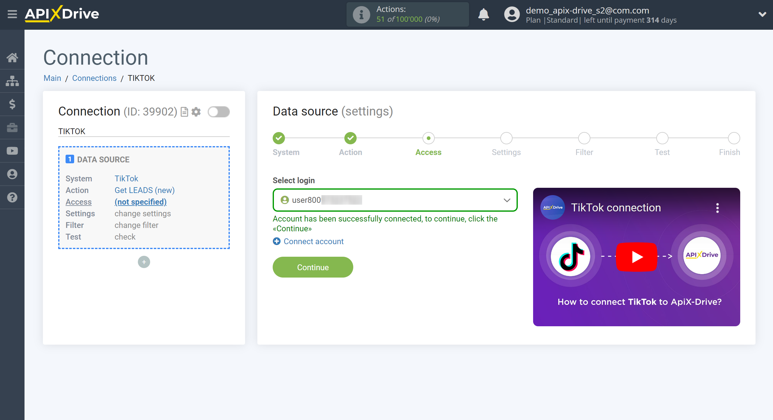 How to Connect TikTok as Data Source | Account selection