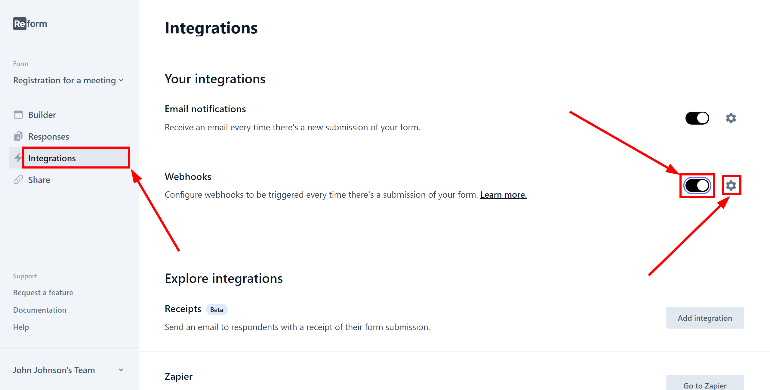 How to Connect Reform as Data Source  | Selecting a Form and Enabling Webhooks