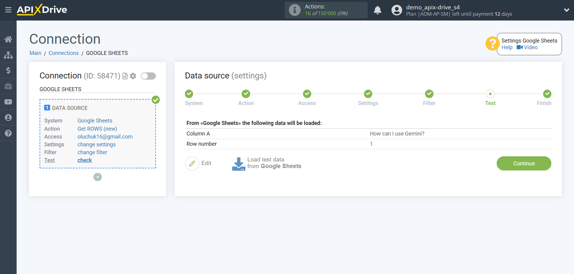 Setting up Gemini in Google Sheets | Test data